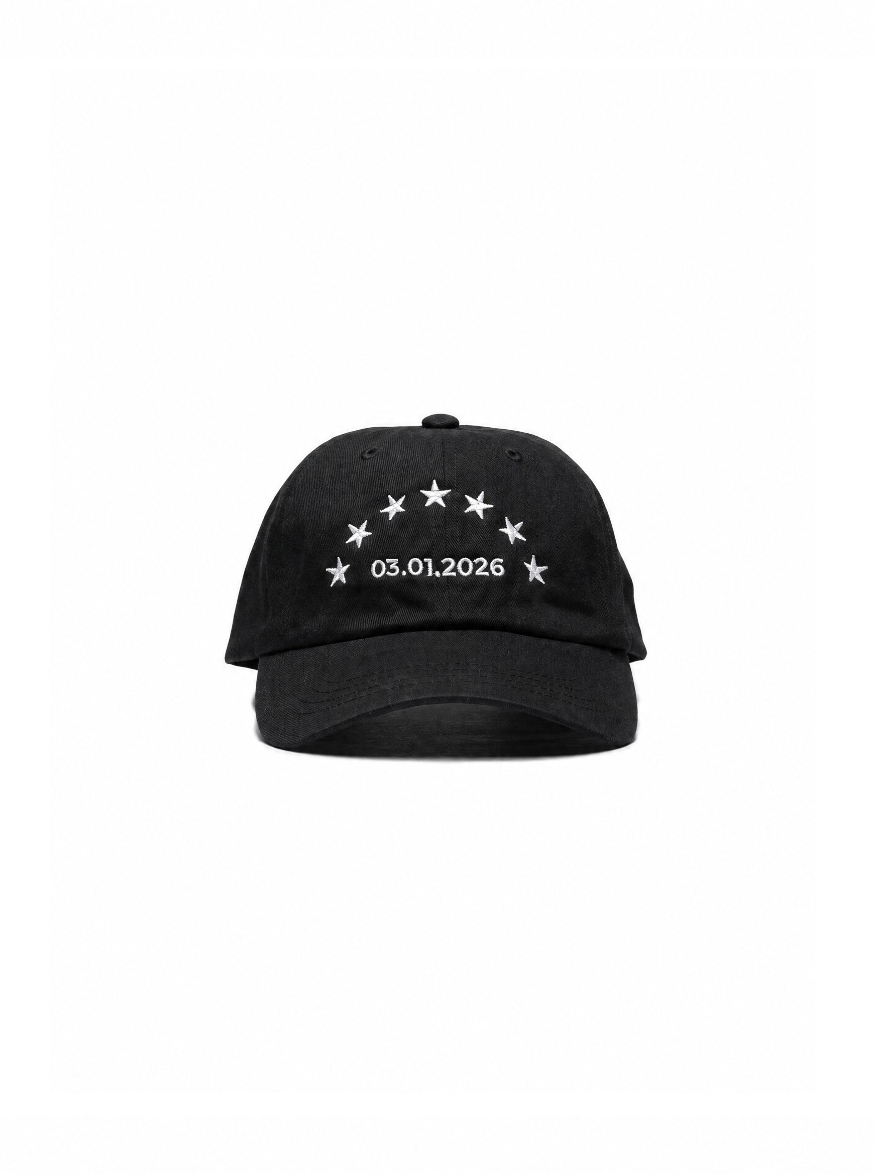 03/01/2026 embroidered black dad hat — Venezuelan streetwear, front view #color_black