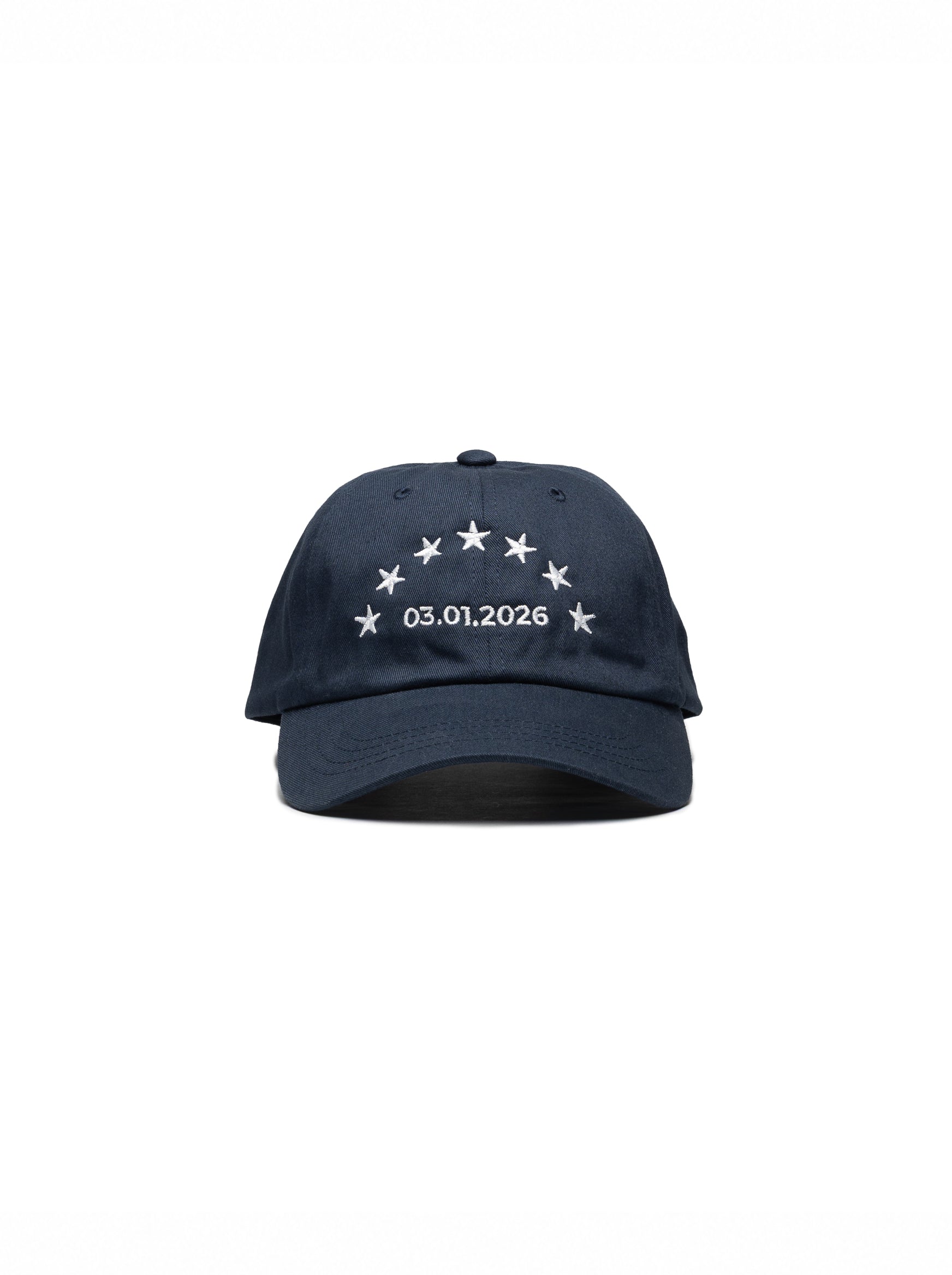03/01/2026 embroidered navy dad hat — Venezuelan streetwear, front view #color_navy