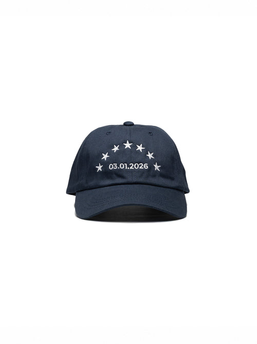 03/01/2026 embroidered navy dad hat — Venezuelan streetwear, front view #color_navy