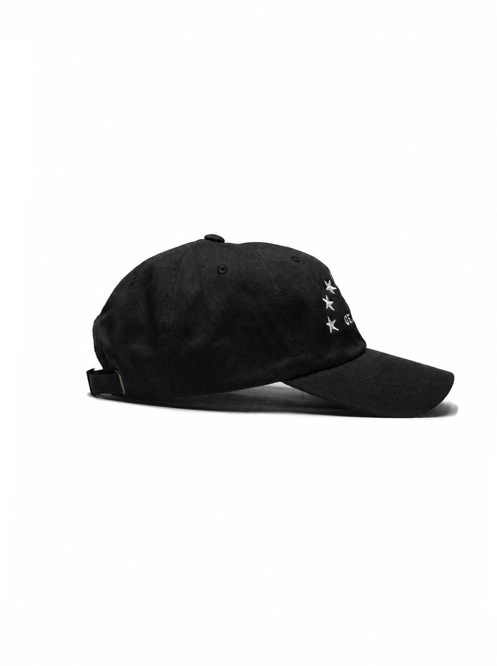 03/01/2026 embroidered black dad hat — Venezuelan streetwear, side view #color_black