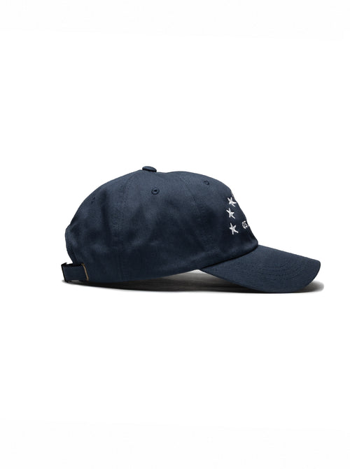 03/01/2026 embroidered navy dad hat — Venezuelan streetwear, side view #color_navy