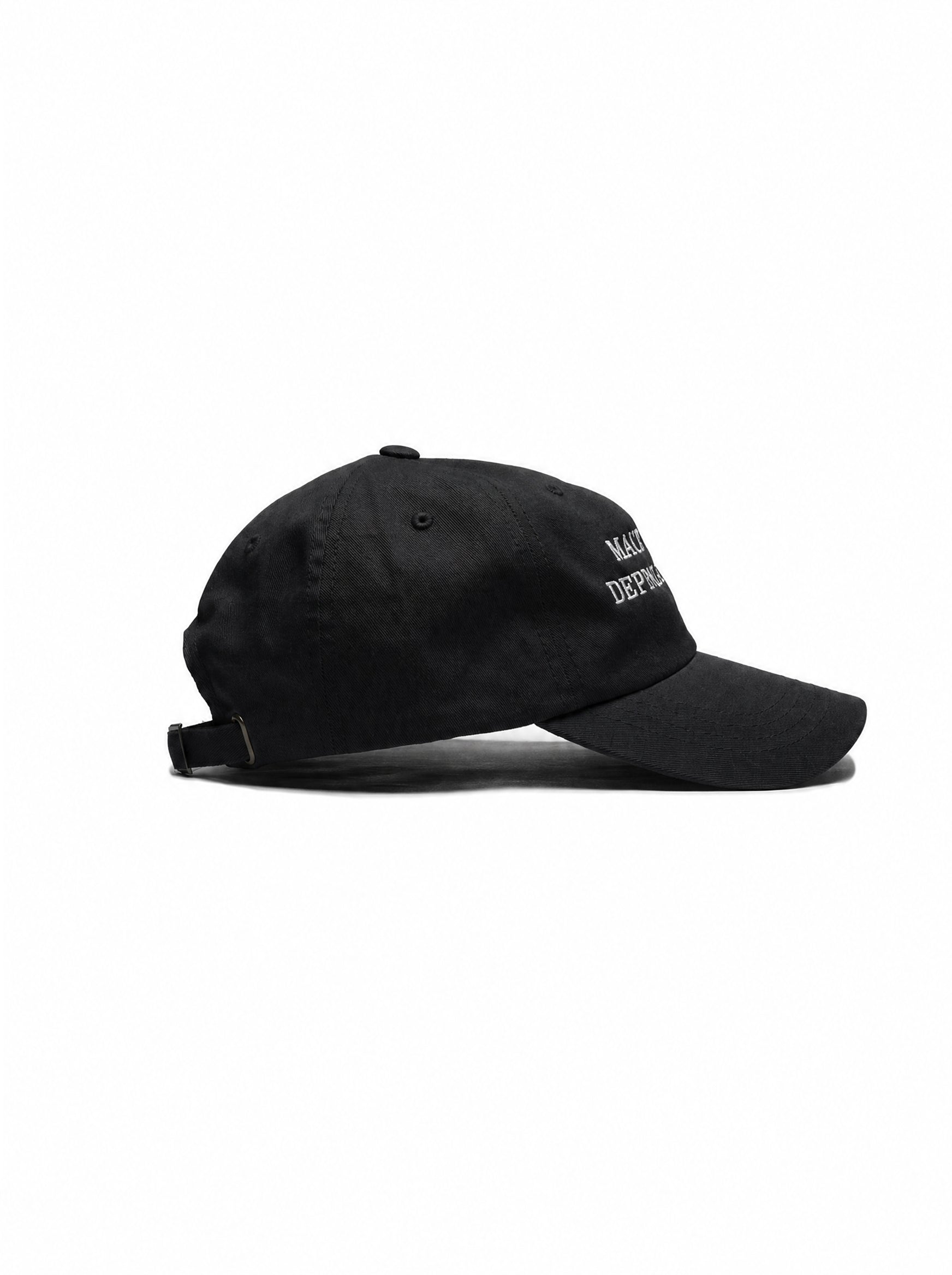 “Make Venezuela De Pinga Again” embroidered black dad hat — Venezuelan political humor, side view #color_black