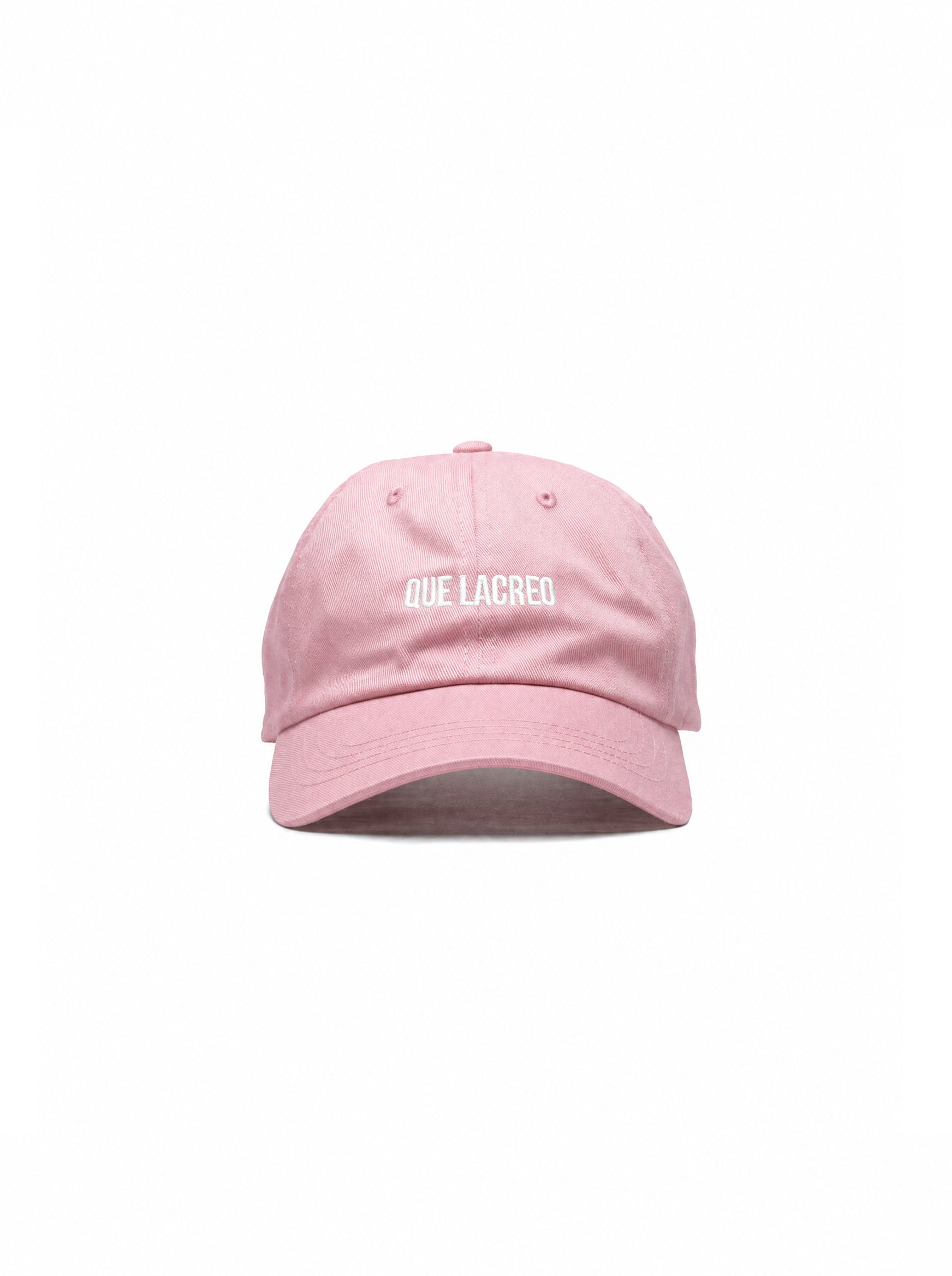 “Que Lacreo” embroidered pink dad hat — Venezuelan slang streetwear, front view #color_pink