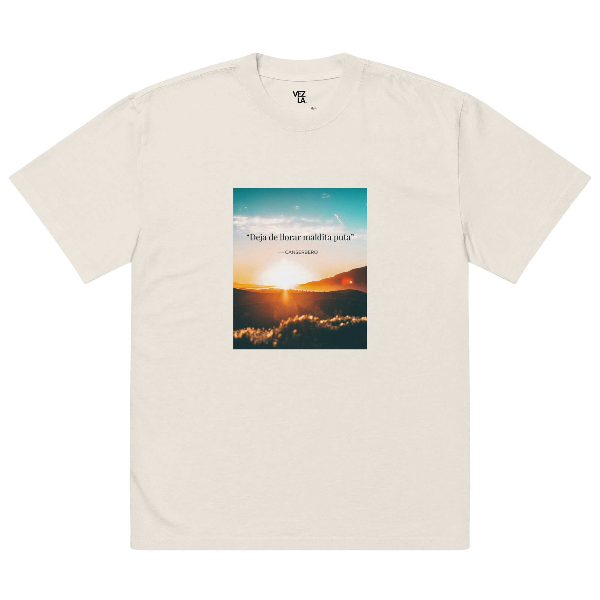 Canserbero “inspirational” quote oversized faded tee in faded bone, front view — Canserbero merch #color_faded_bone