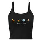 Desierto Selva Nieve y Volcán women's tank top in solid black blend, front view — ropa venezolana #color_solid_black_blend