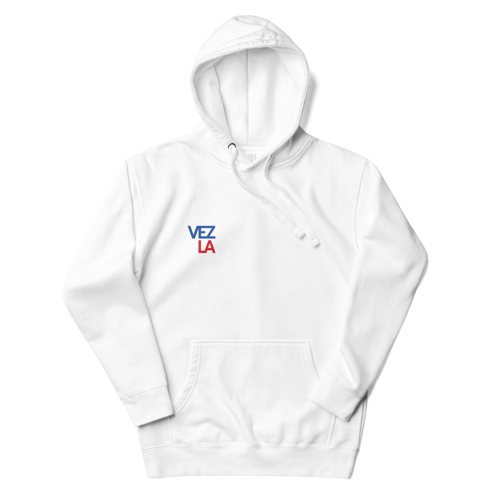 “Catch Them All” cartoon parody hoodie in white, front view — Venezuelan streetwear #color_white