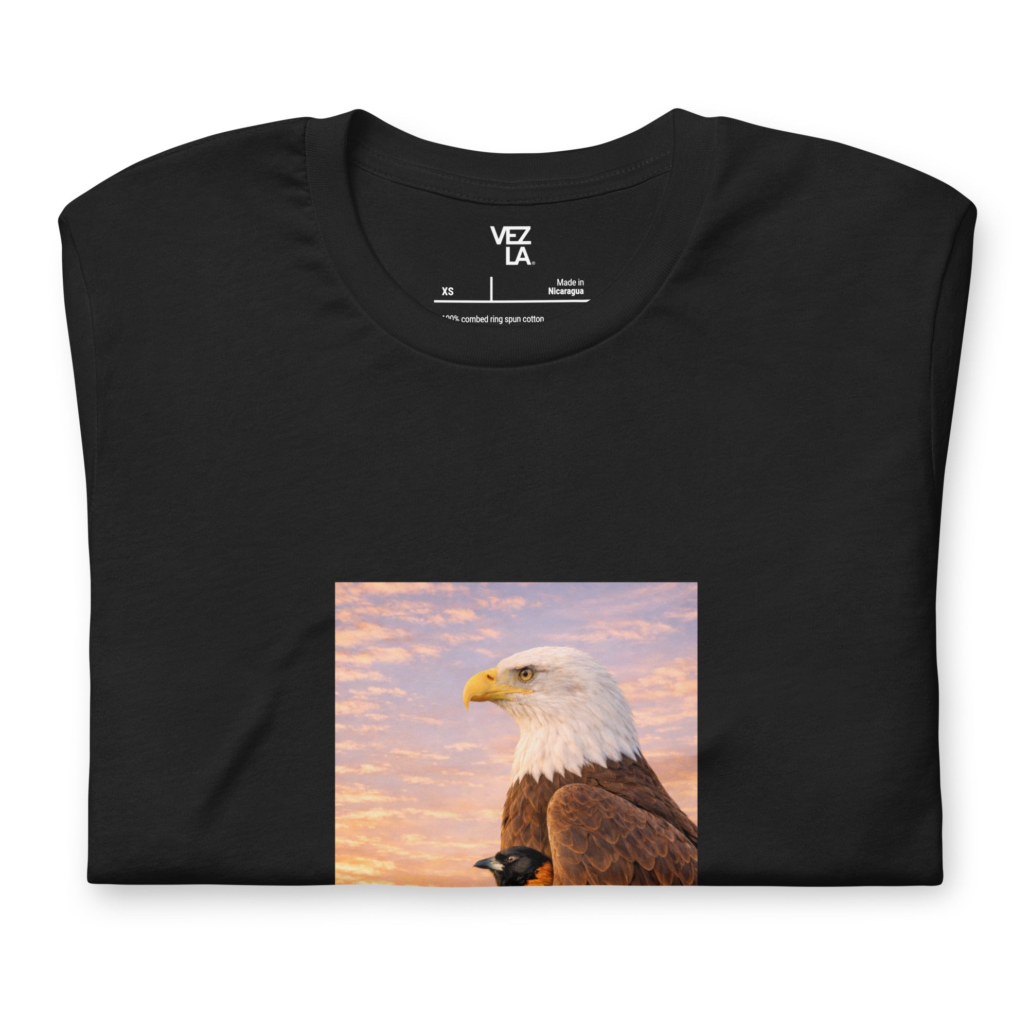 White eagle and turpial t-shirt in vintage black, folded detail — Venezuelan t-shirt #color_vintage_black