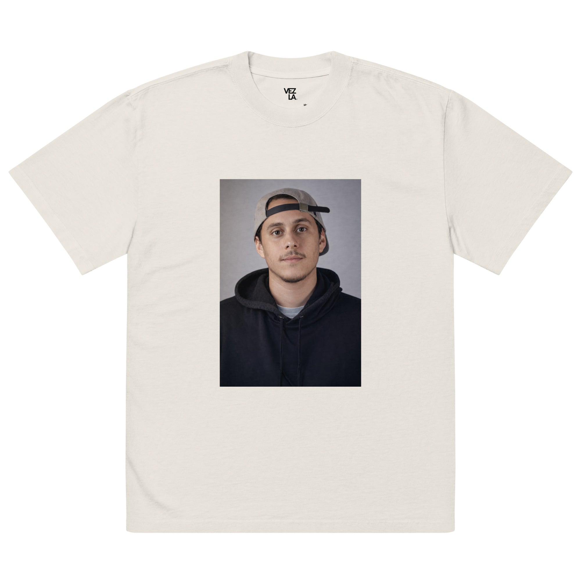 Canserbero portrait oversized faded tee in faded bone, front view — Canserbero merch #color_faded_bone