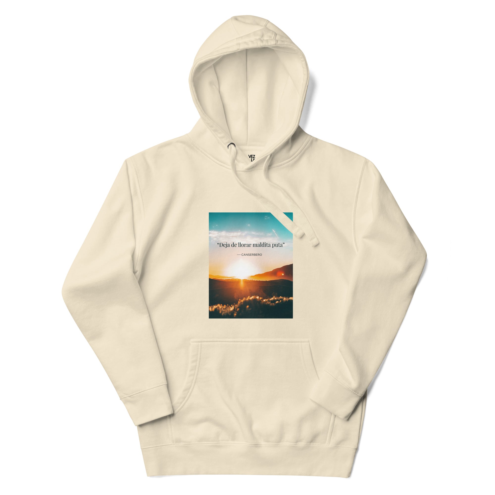 Canserbero “inspirational” quote hoodie in bone, front view — Canserbero merch #color_bone