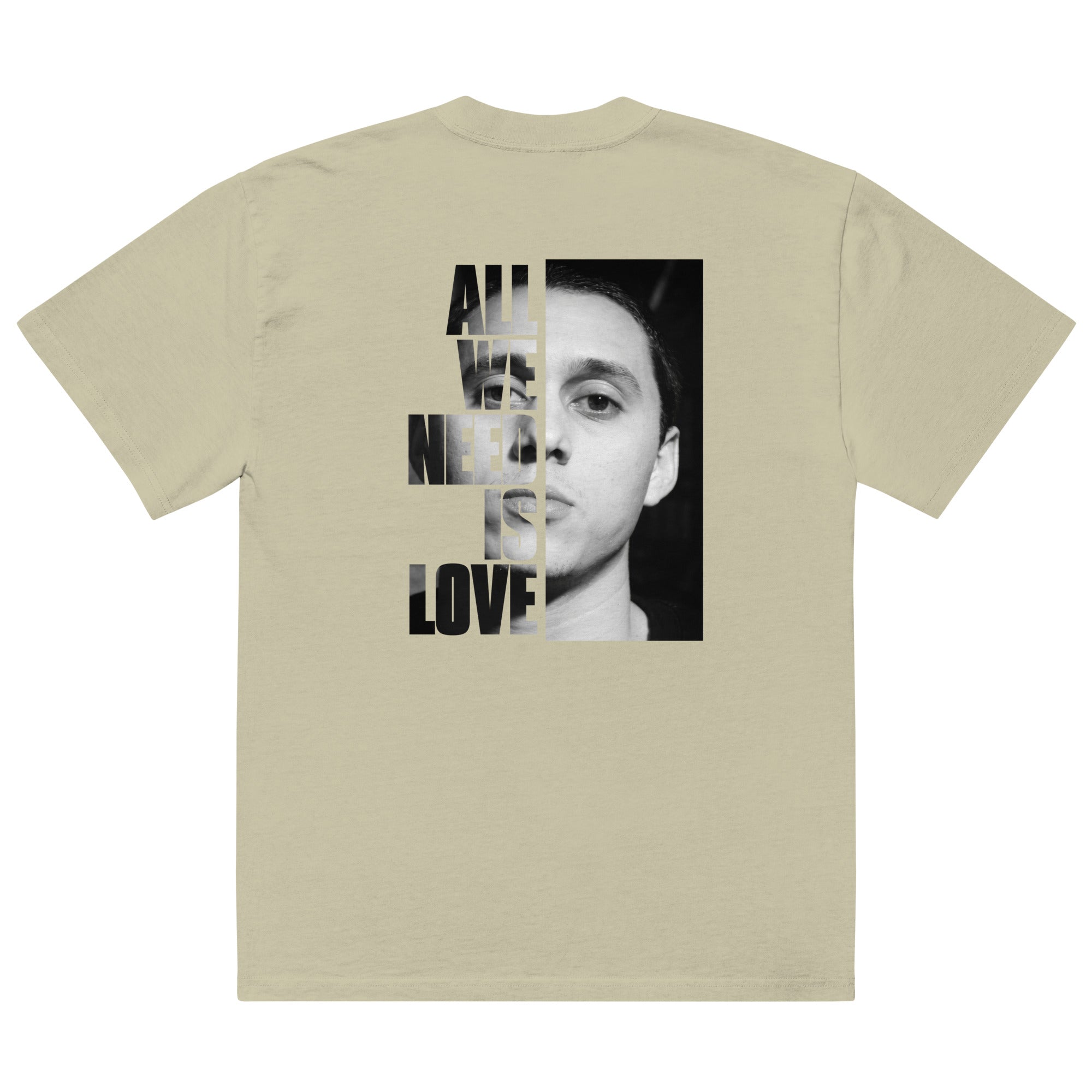 Canserbero “All We Need Is Love” oversized faded tee in faded eucalyptus, front view — Canserbero merch #color_faded_eucalyptus