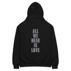 Canserbero portrait hoodie in black with “All We Need Is Love” back print, back view — Canserbero merch #color_black