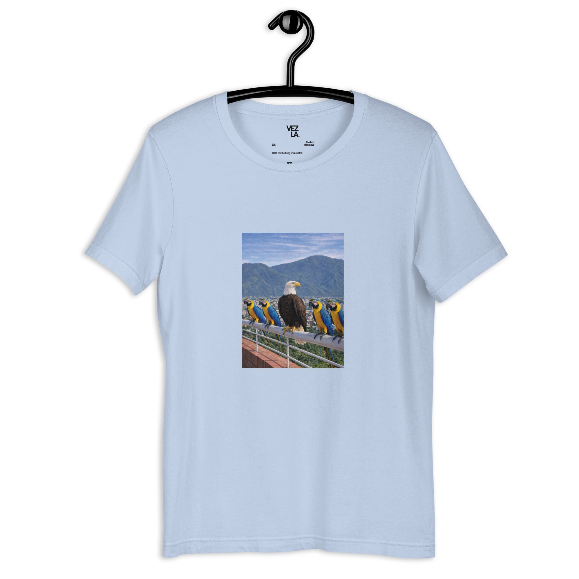 White eagle and guacamayas t-shirt in baby blue, front view — Venezuelan t-shirt #color_baby_blue