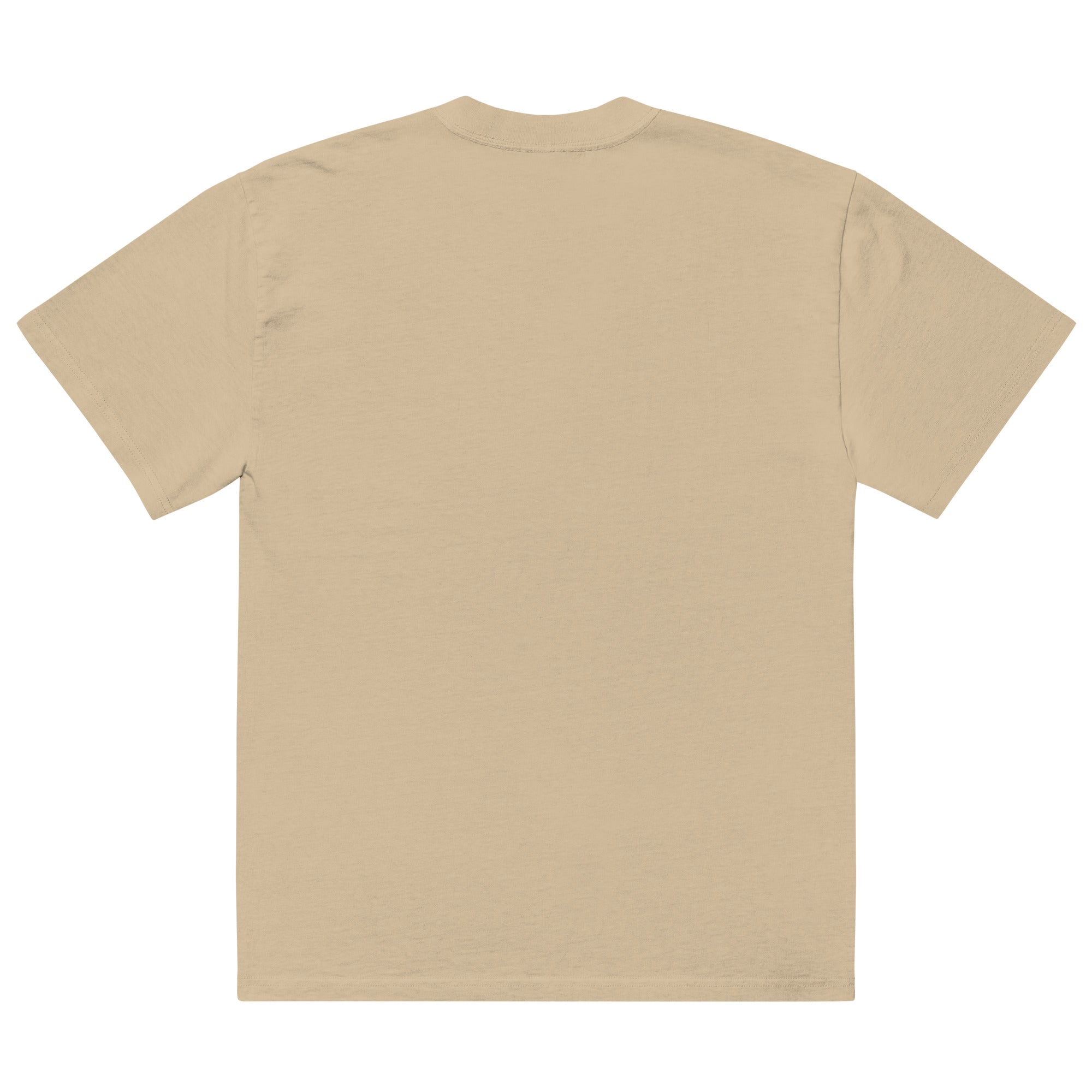 “F*ck Dictators” Chávez statue oversized faded tee in faded khaki, back view — Venezuelan political humor #color_faded_khaki