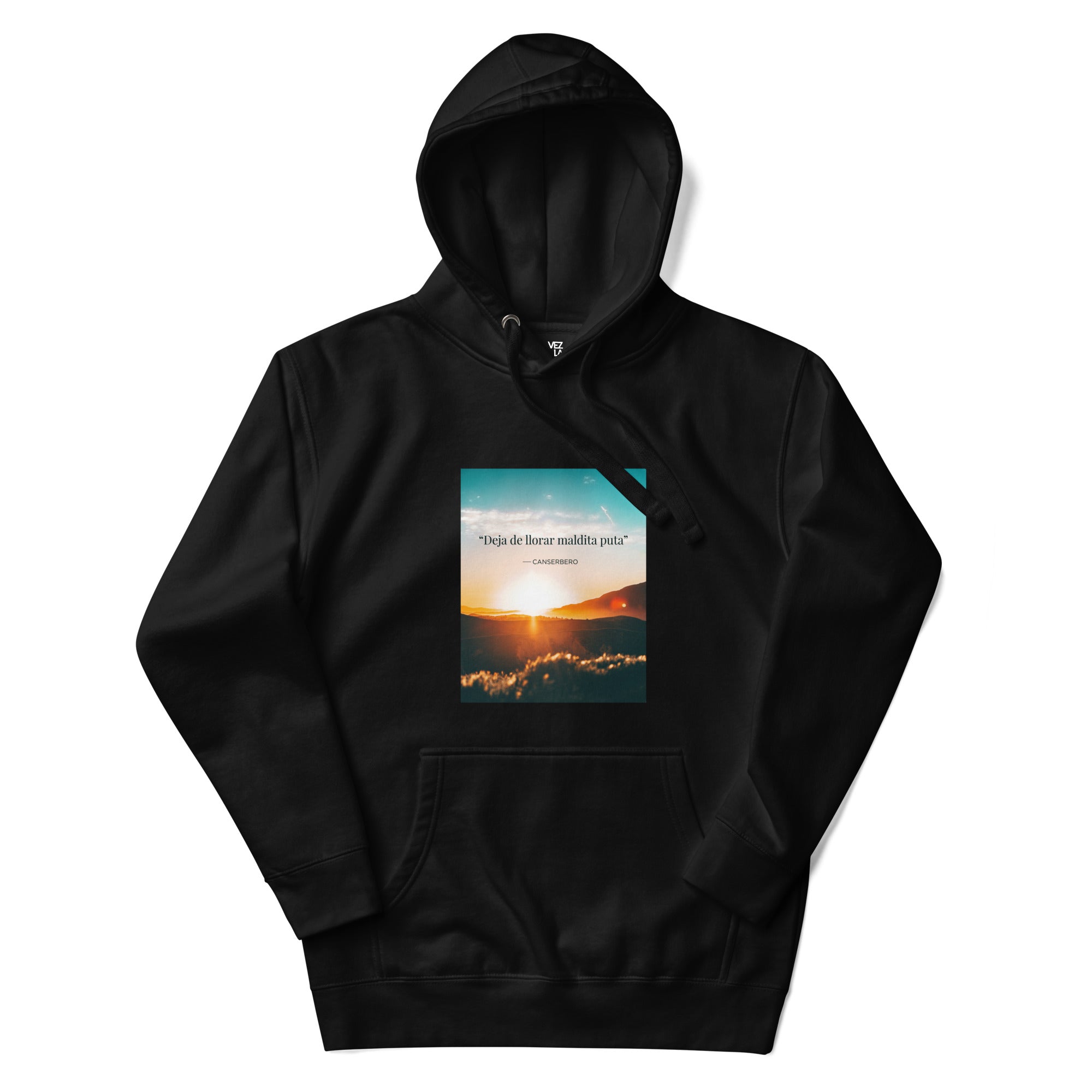Canserbero “inspirational” quote hoodie in black, front view — Canserbero merch #color_black