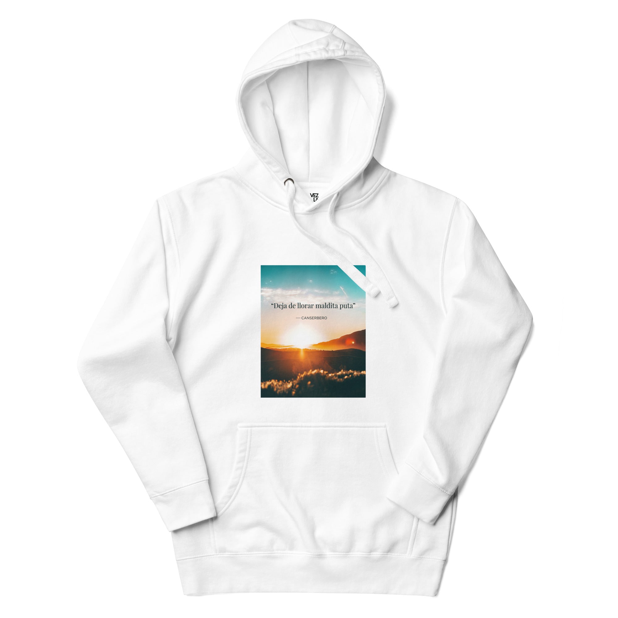 Canserbero “inspirational” quote hoodie in white, front view — Canserbero merch #color_white
