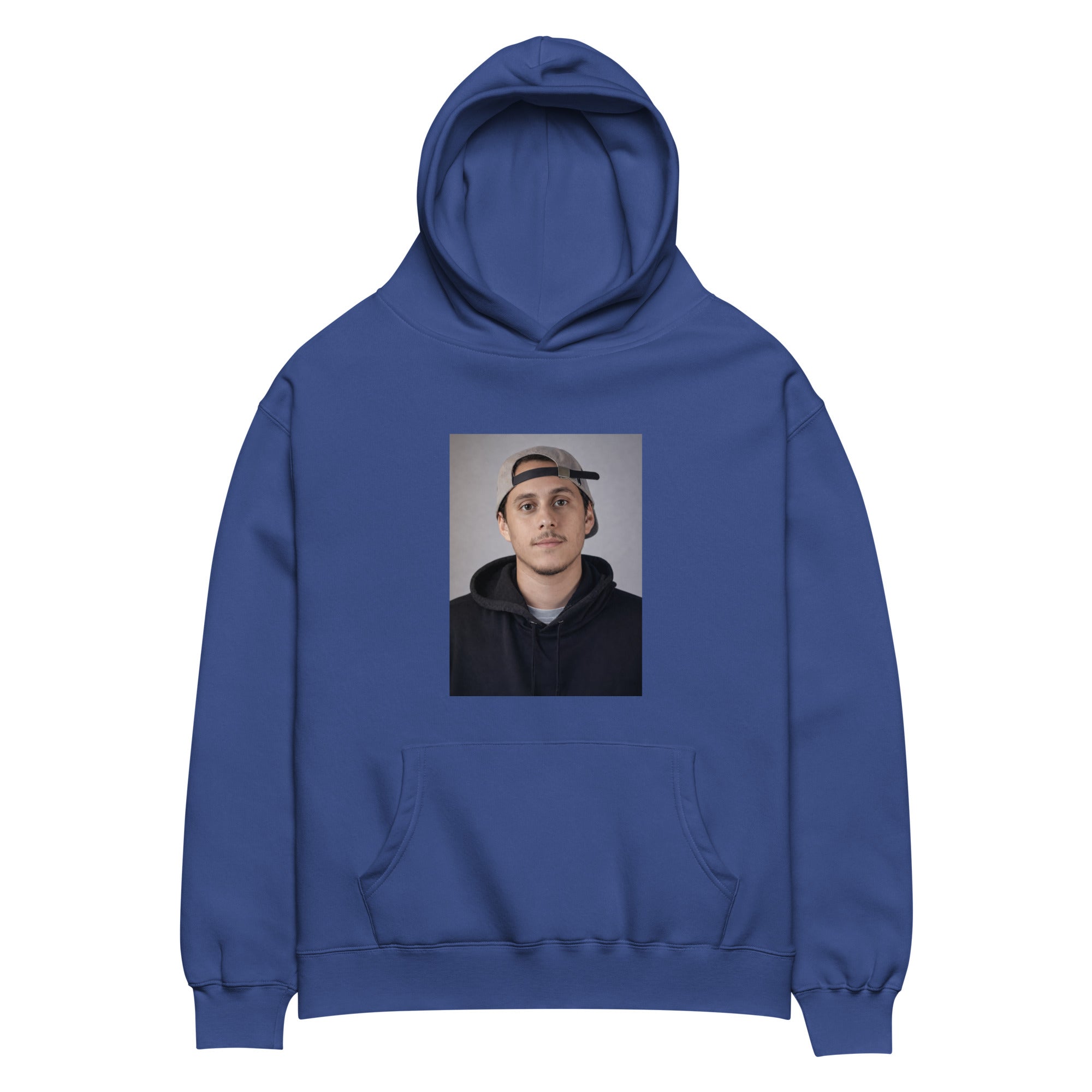 Canserbero portrait hoodie in cobalt, front view — Canserbero merch #color_cobalt