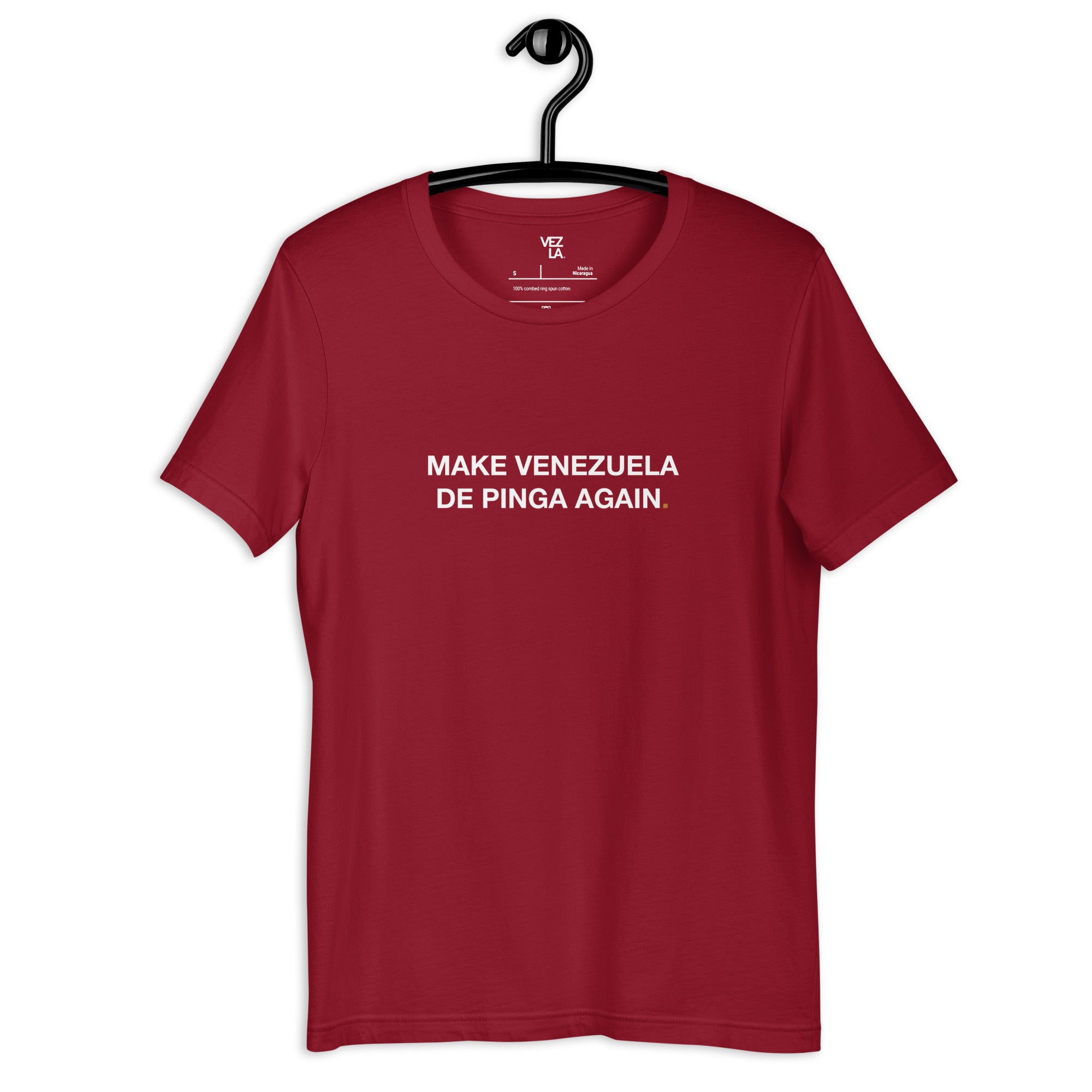 “Make Venezuela De Pinga Again” t-shirt in cardinal, front view — Venezuelan political humor #color_cardinal