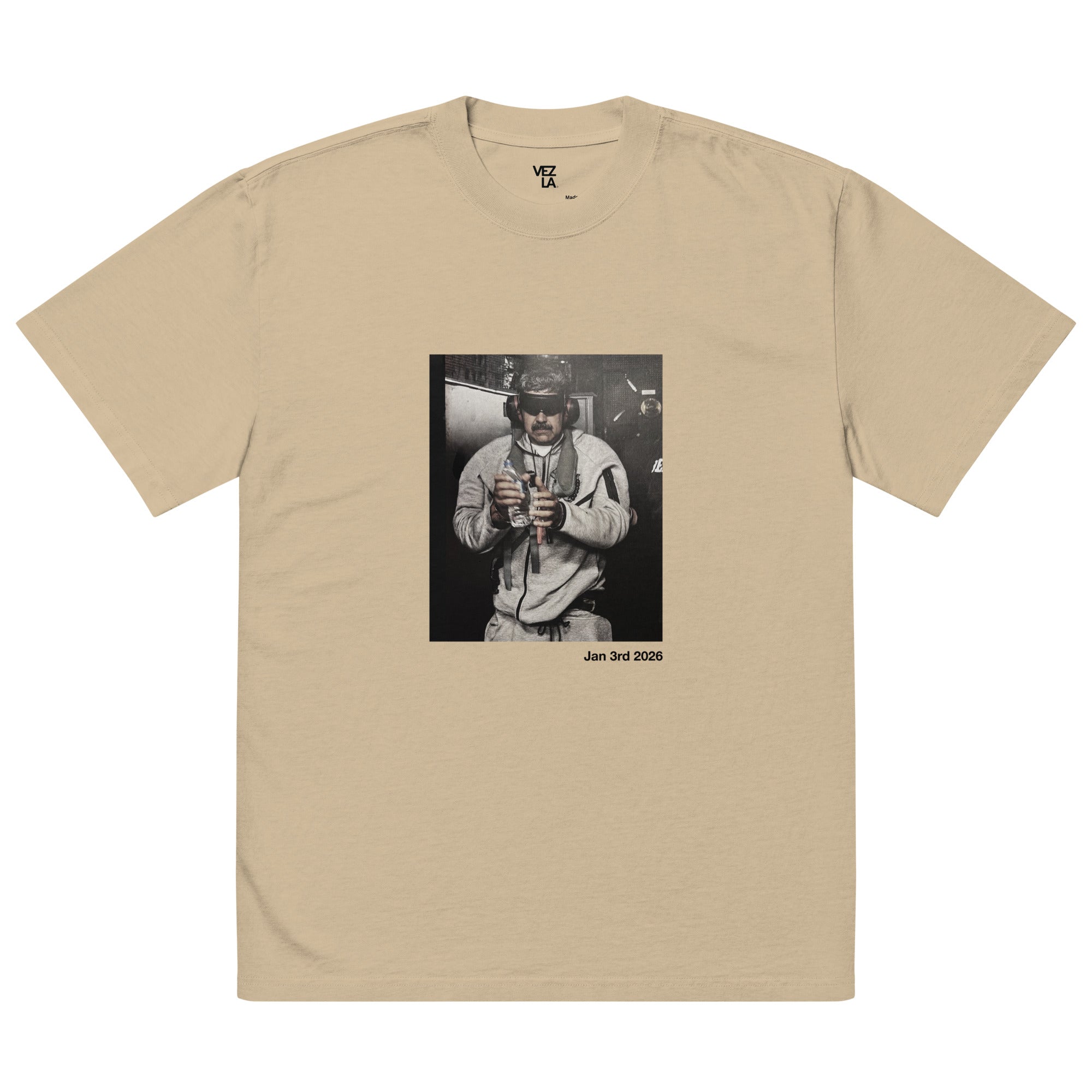January 3rd 2026 oversized faded tee in faded khaki, front view — Venezuelan streetwear #color_faded_khaki