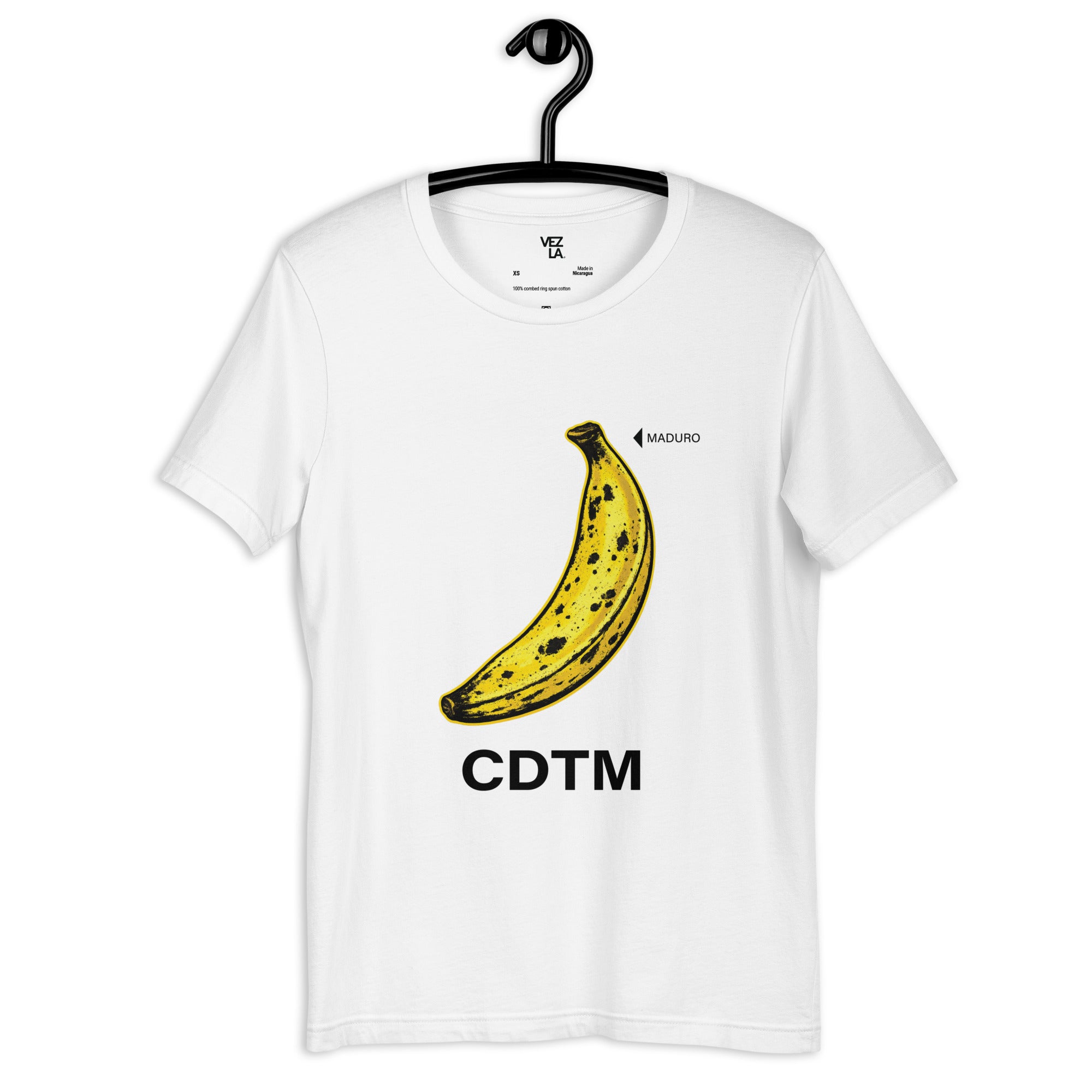 “Maduro CDTM” t-shirt in white, front view — Venezuelan political humor #color_white