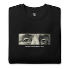 “Patria, Capitalismo y Vida” premium sweatshirt in black, folded detail — Venezuelan political humor #color_black
