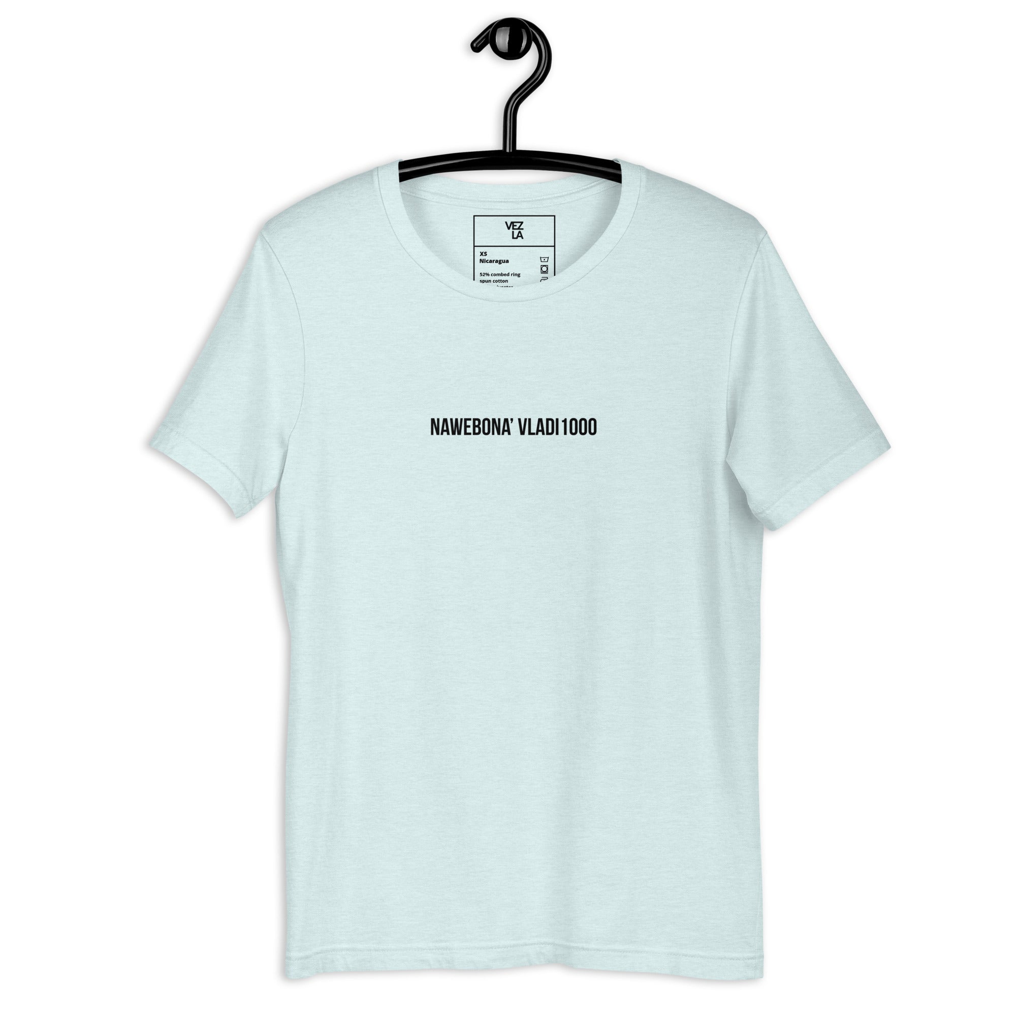 “Nawebona’ Vladi1000” t-shirt in heather ice blue, front view — Venezuelan t-shirt #color_heather_ice_blue