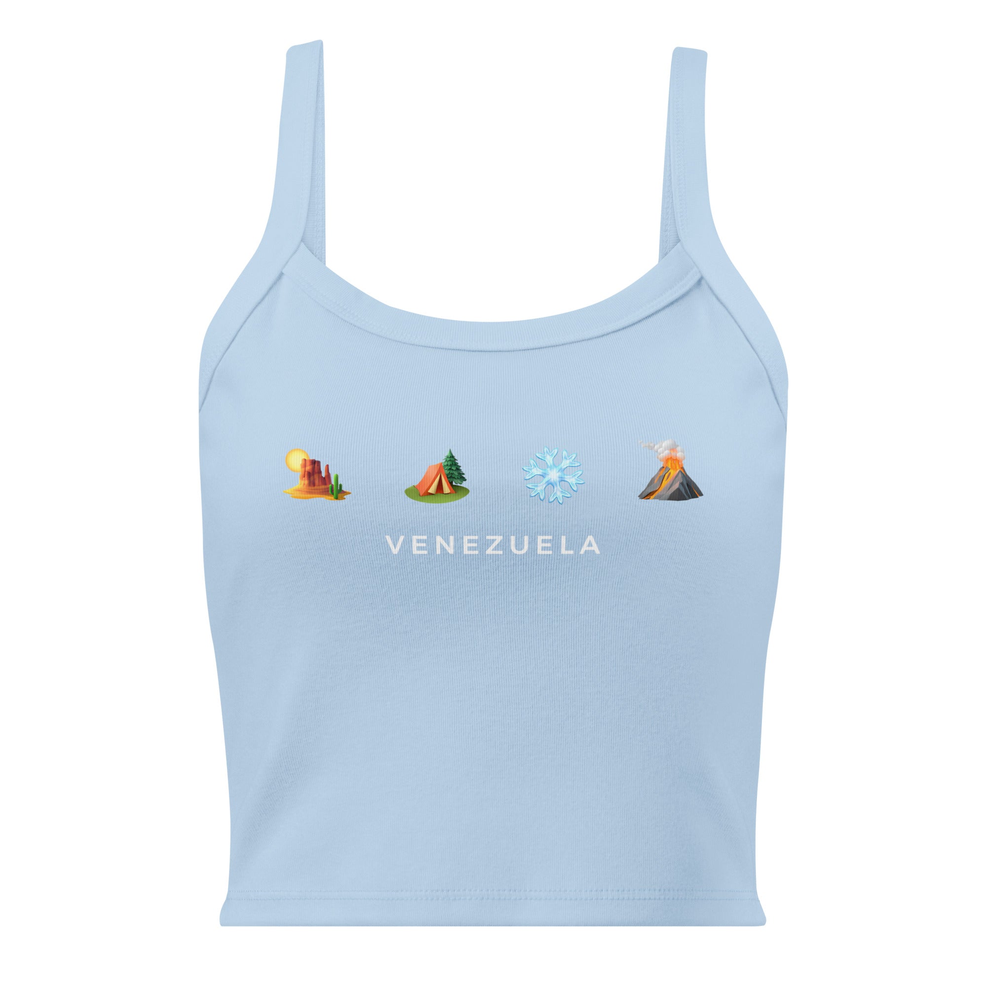 Desierto Selva Nieve y Volcán women's tank top in solid baby blue blend, front view — ropa venezolana #color_solid_baby_blue_blend