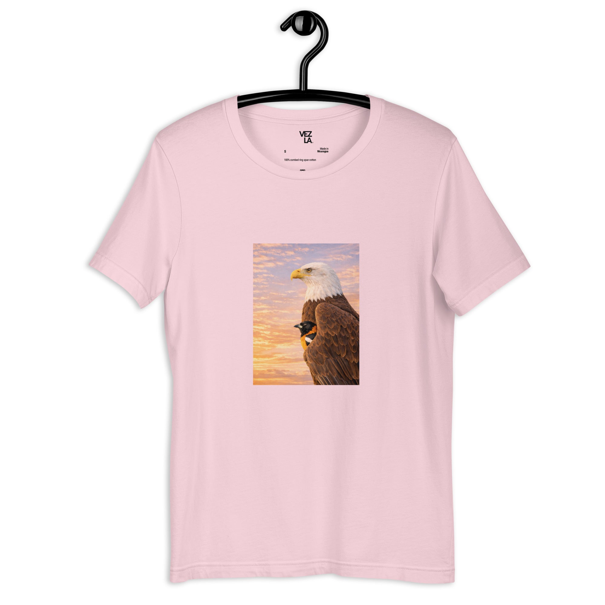 White eagle and turpial t-shirt in soft pink, front view — Venezuelan t-shirt #color_soft_pink