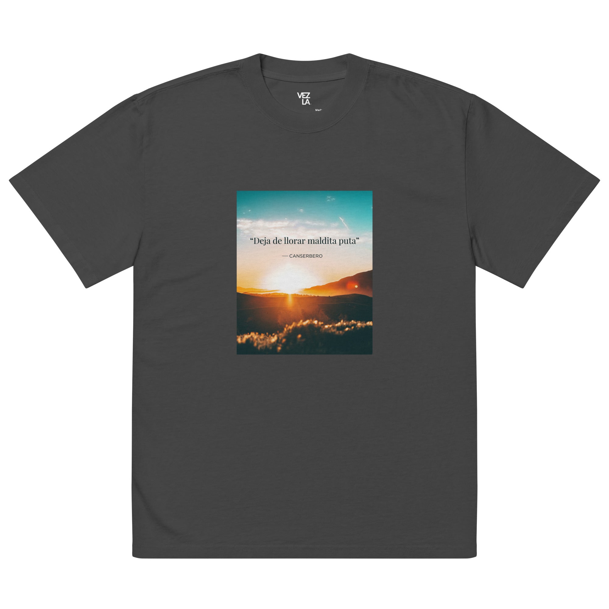 Canserbero “inspirational” quote oversized faded tee in faded black, front view — Canserbero merch #color_faded_black