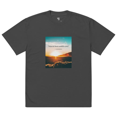 Canserbero “inspirational” quote oversized faded tee in faded black, front view — Canserbero merch #color_faded_black