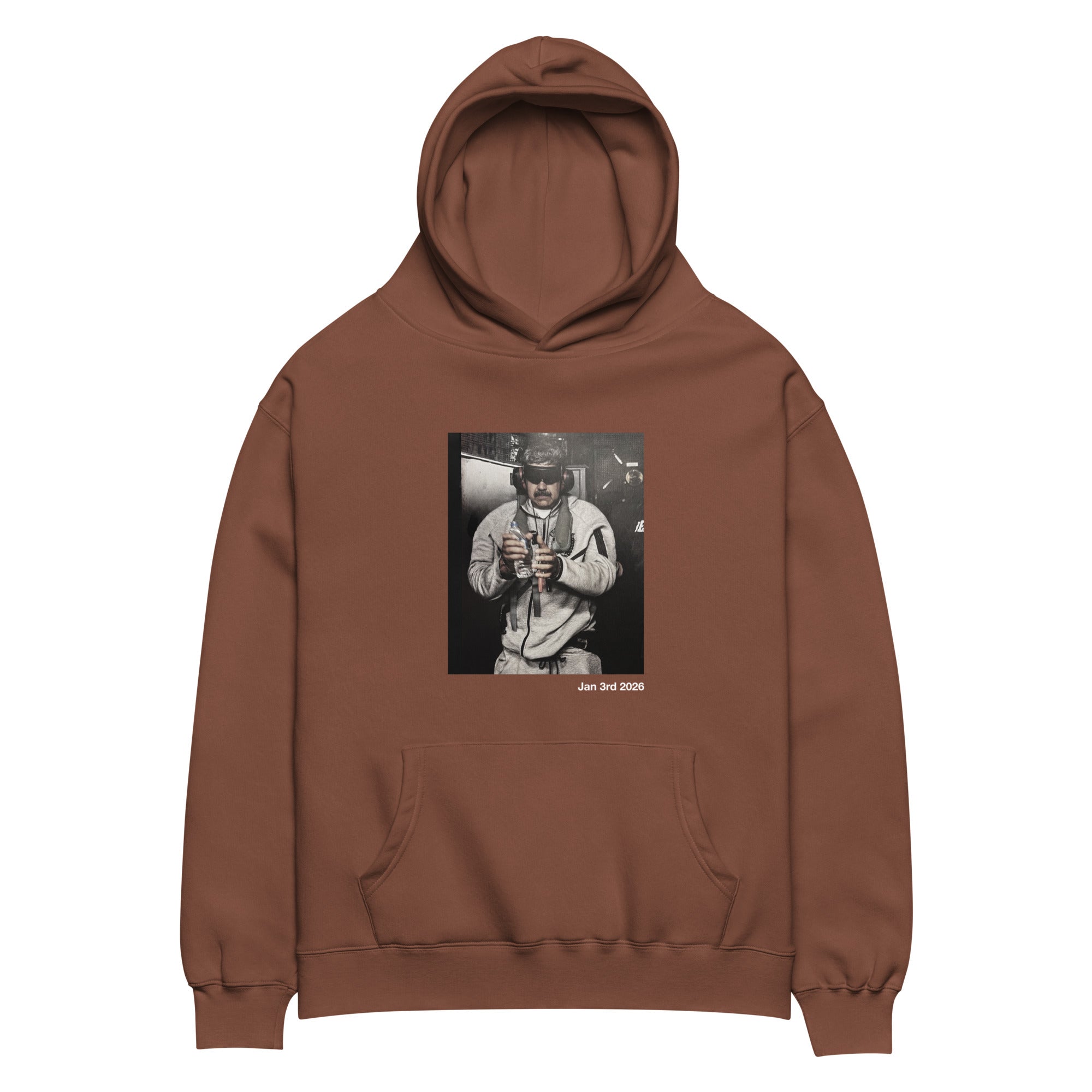 January 3rd 2026 oversized hoodie in chestnut, front view — ropa venezolana #color_chestnut