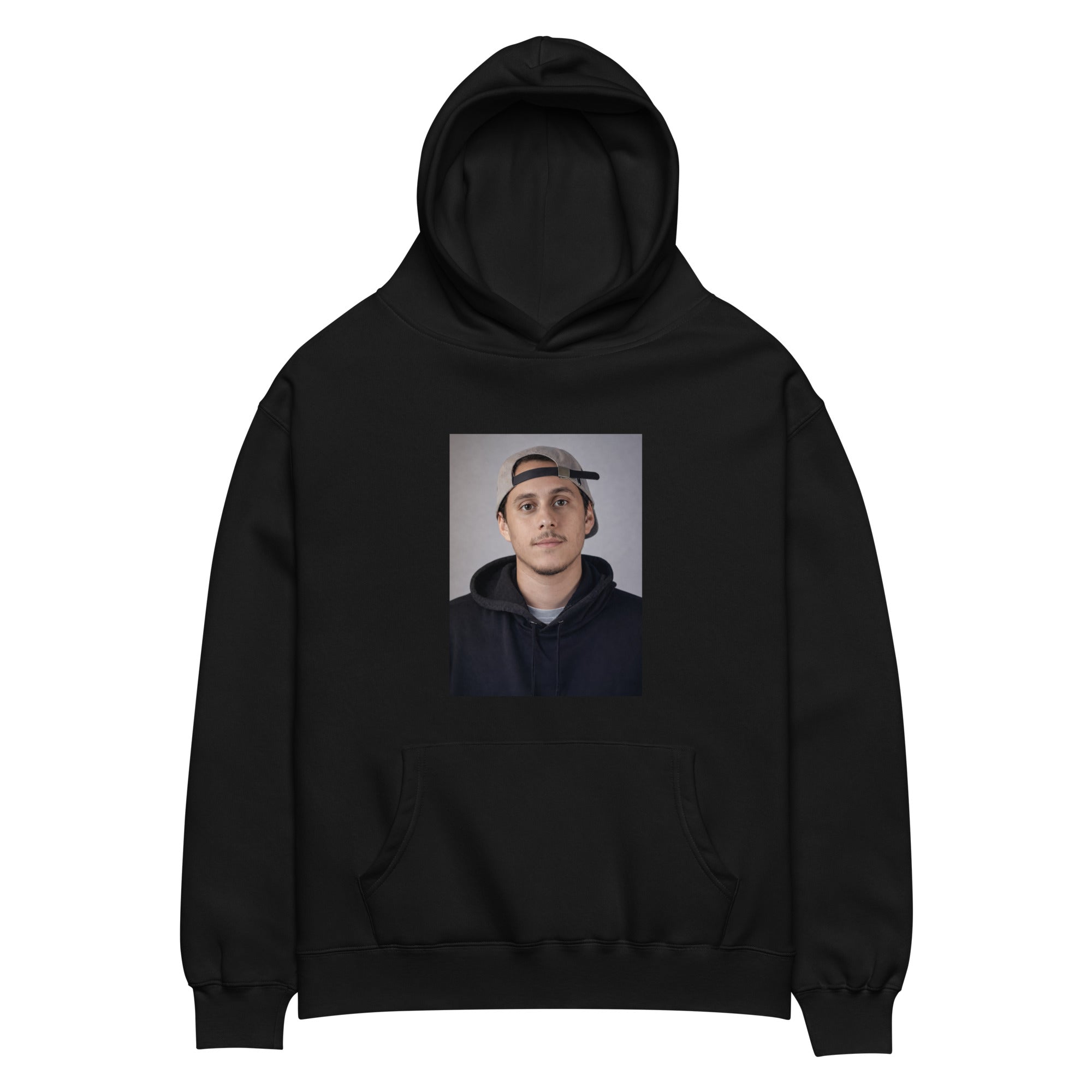 Canserbero portrait hoodie in black, front view — Canserbero merch #color_black