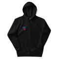 “Catch Them All” cartoon parody hoodie in black, front view — Venezuelan streetwear #color_black