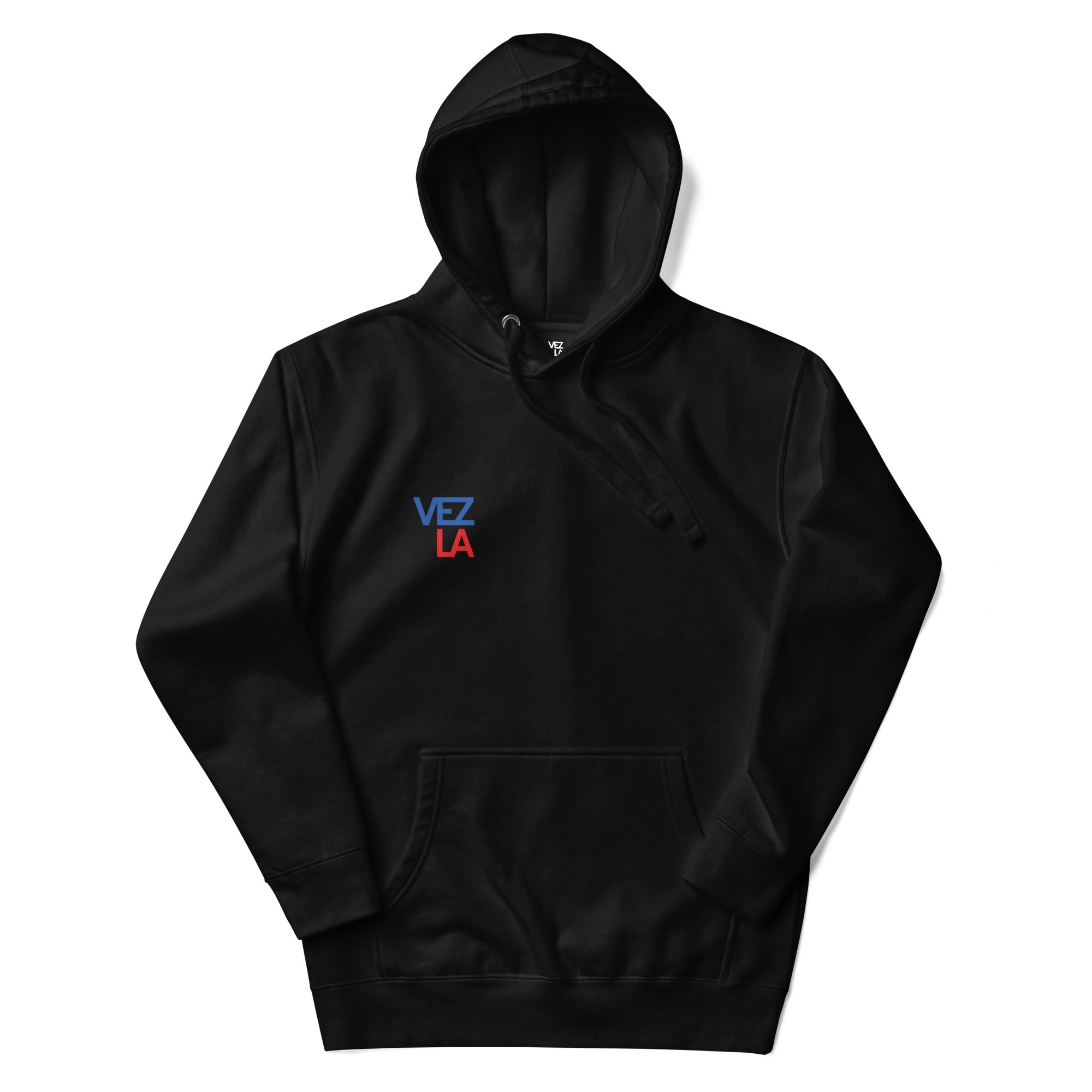 “Catch Them All” cartoon parody hoodie in black, front view — Venezuelan streetwear #color_black