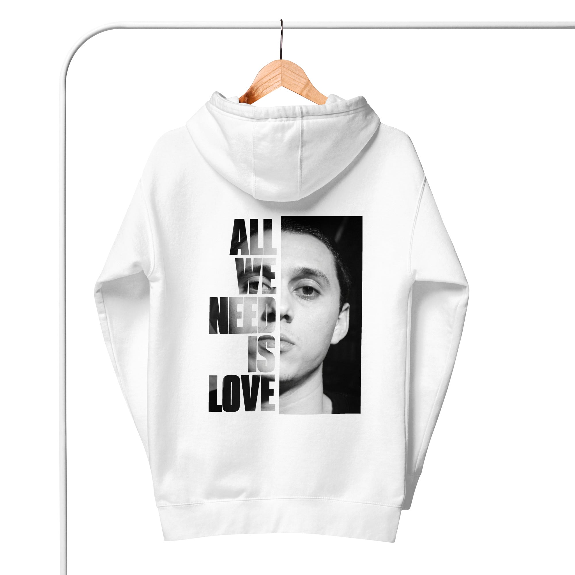 Canserbero “All We Need Is Love” hoodie in white, front view — Canserbero merch #color_white