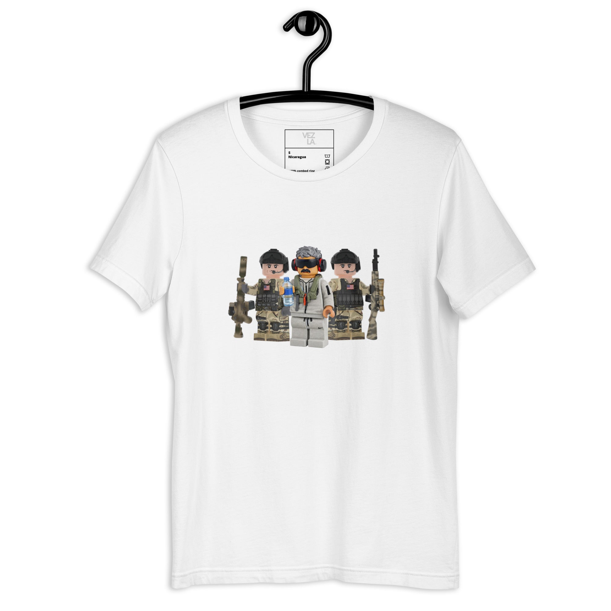 03/01/26 Maduro Lego “captured” t-shirt in white, front view — Venezuelan political humor #color_white