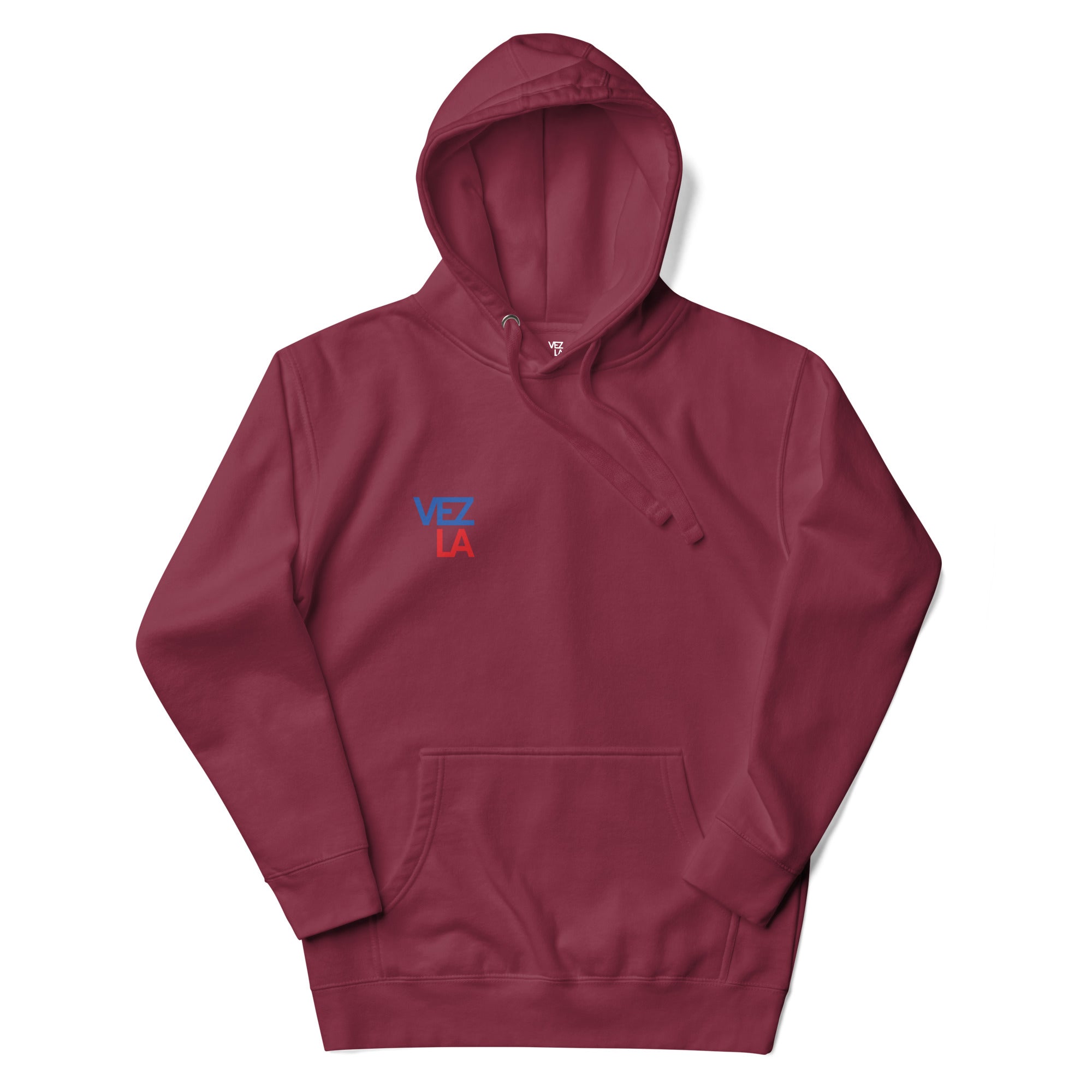 “Catch Them All” cartoon parody hoodie in maroon, front view — Venezuelan streetwear #color_maroon