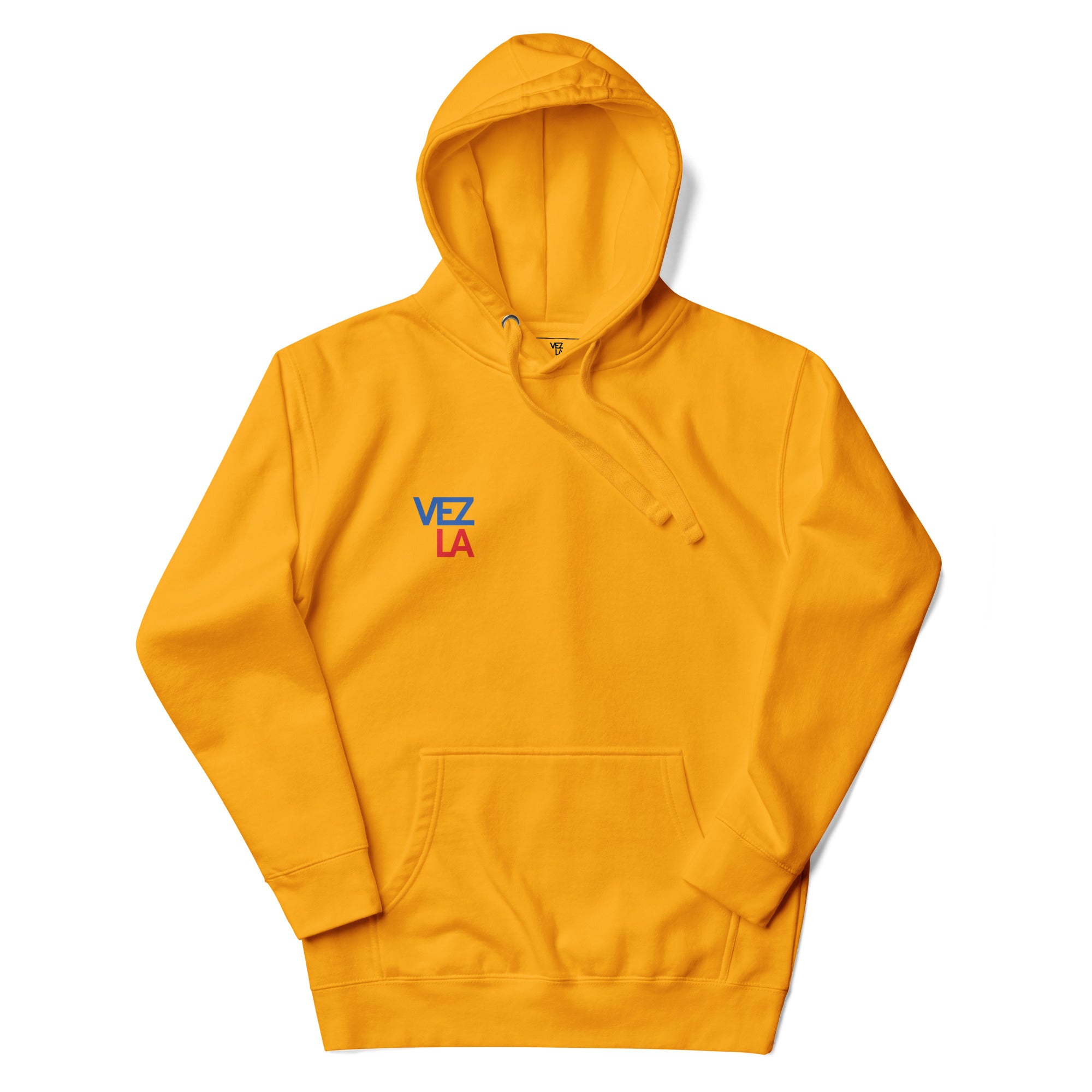 “Catch Them All” cartoon parody hoodie in team gold, front view — Venezuelan streetwear #color_team_gold