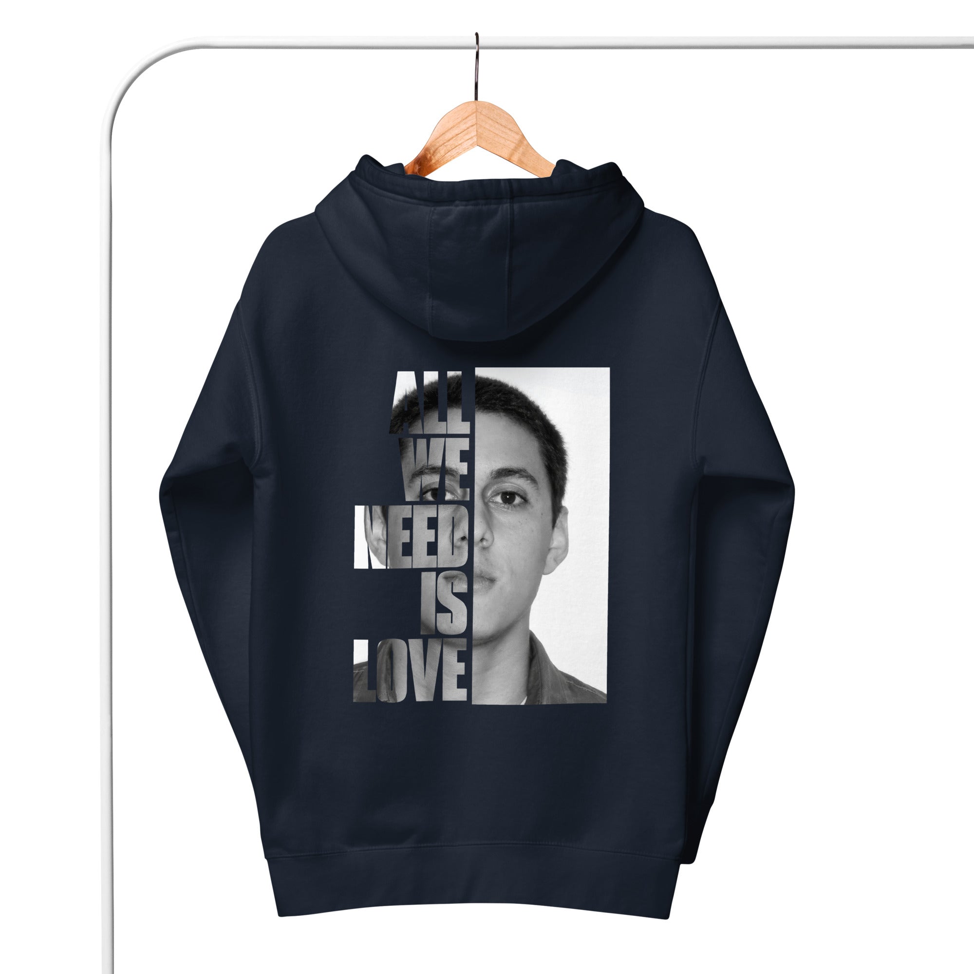 Canserbero “All We Need Is Love” hoodie in navy blazer, front view — Canserbero merch #color_navy_blazer