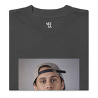Canserbero portrait oversized faded tee in faded black, folded detail — Canserbero merch #color_faded_black