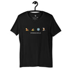 “Desierto, selva, nieve y volcán” t-shirt in black, front view — ropa venezolana #color_black