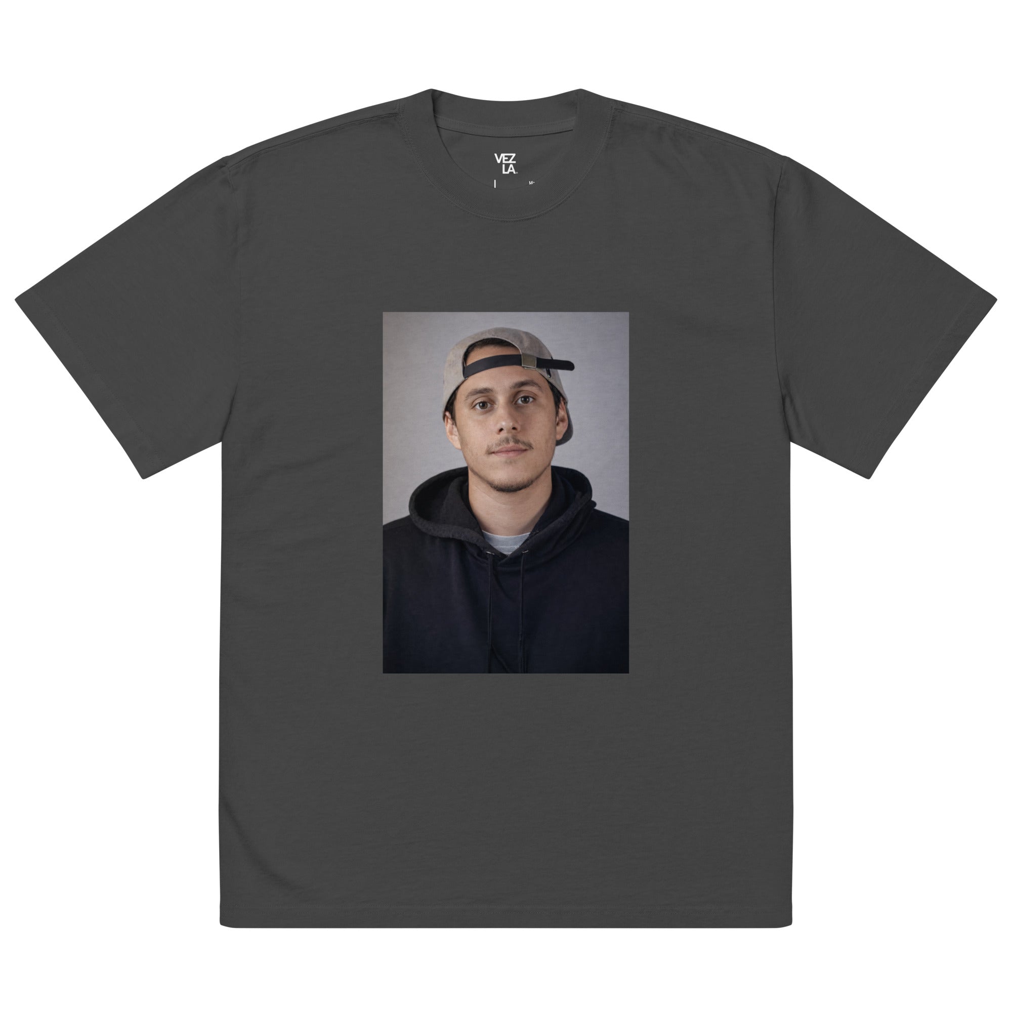 Canserbero portrait oversized faded tee in faded black, front view — Canserbero merch #color_faded_black