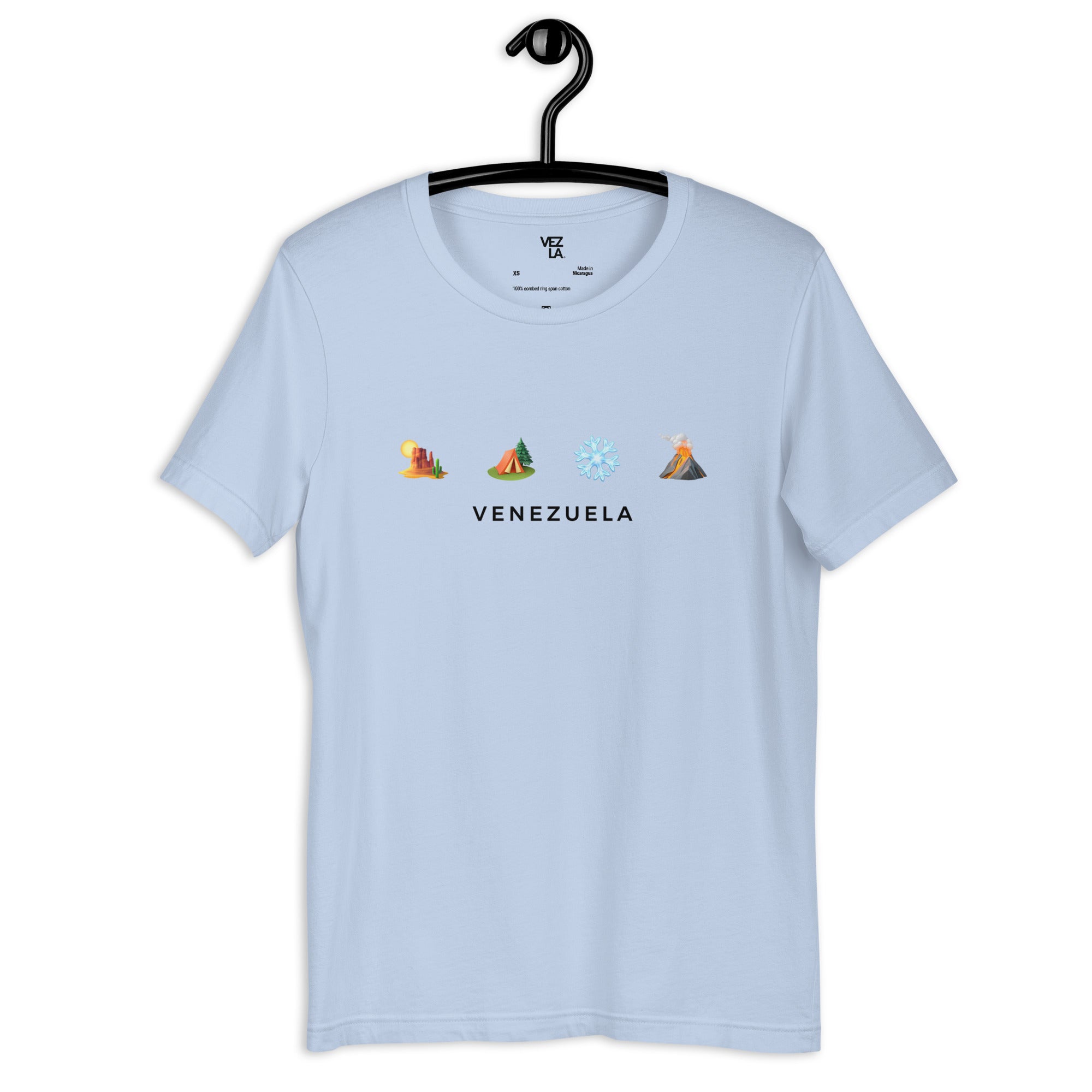 “Desierto, selva, nieve y volcán” t-shirt in baby blue, front view — ropa venezolana #color_baby_blue