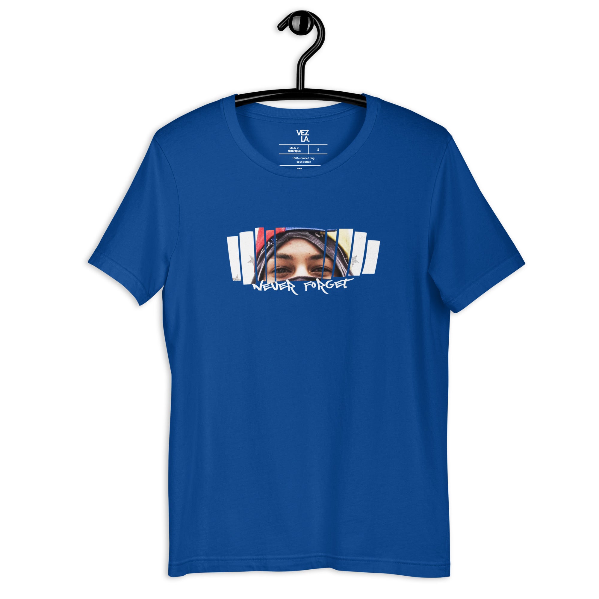 “Never Forget Neomar Lander” tribute t-shirt in true royal, front view — Venezuelan t-shirt #color_true_royal