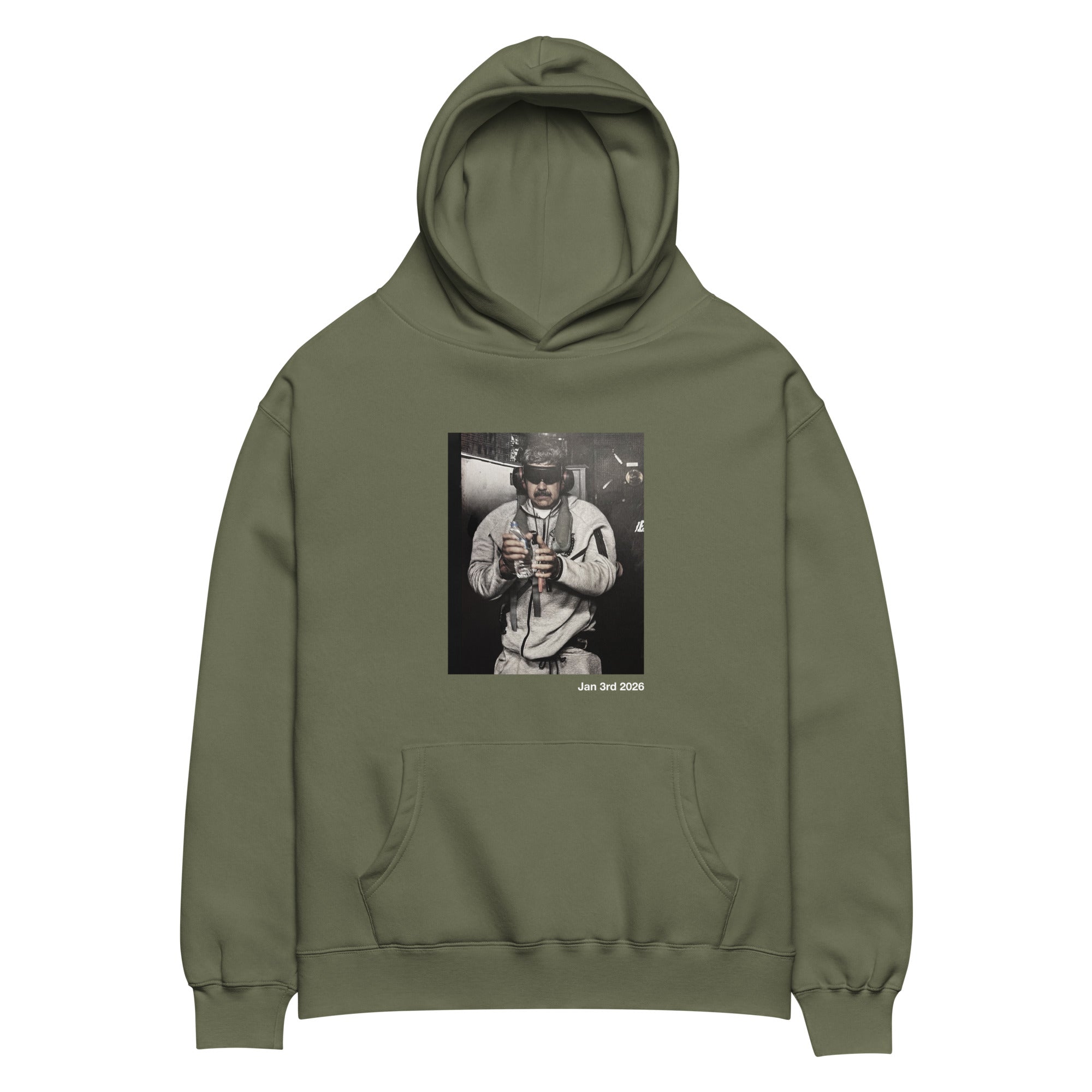 January 3rd 2026 oversized hoodie in cypress, front view — ropa venezolana #color_cypress