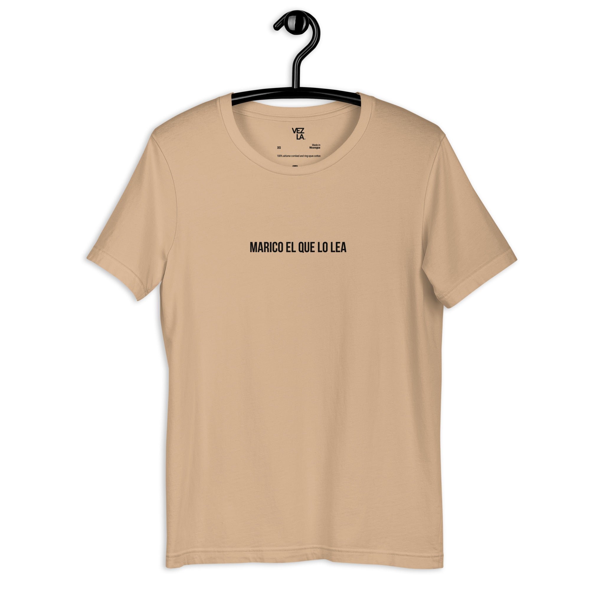 “Marico el que lo lea” t-shirt in tan, front view — Venezuelan t-shirt #color_tan