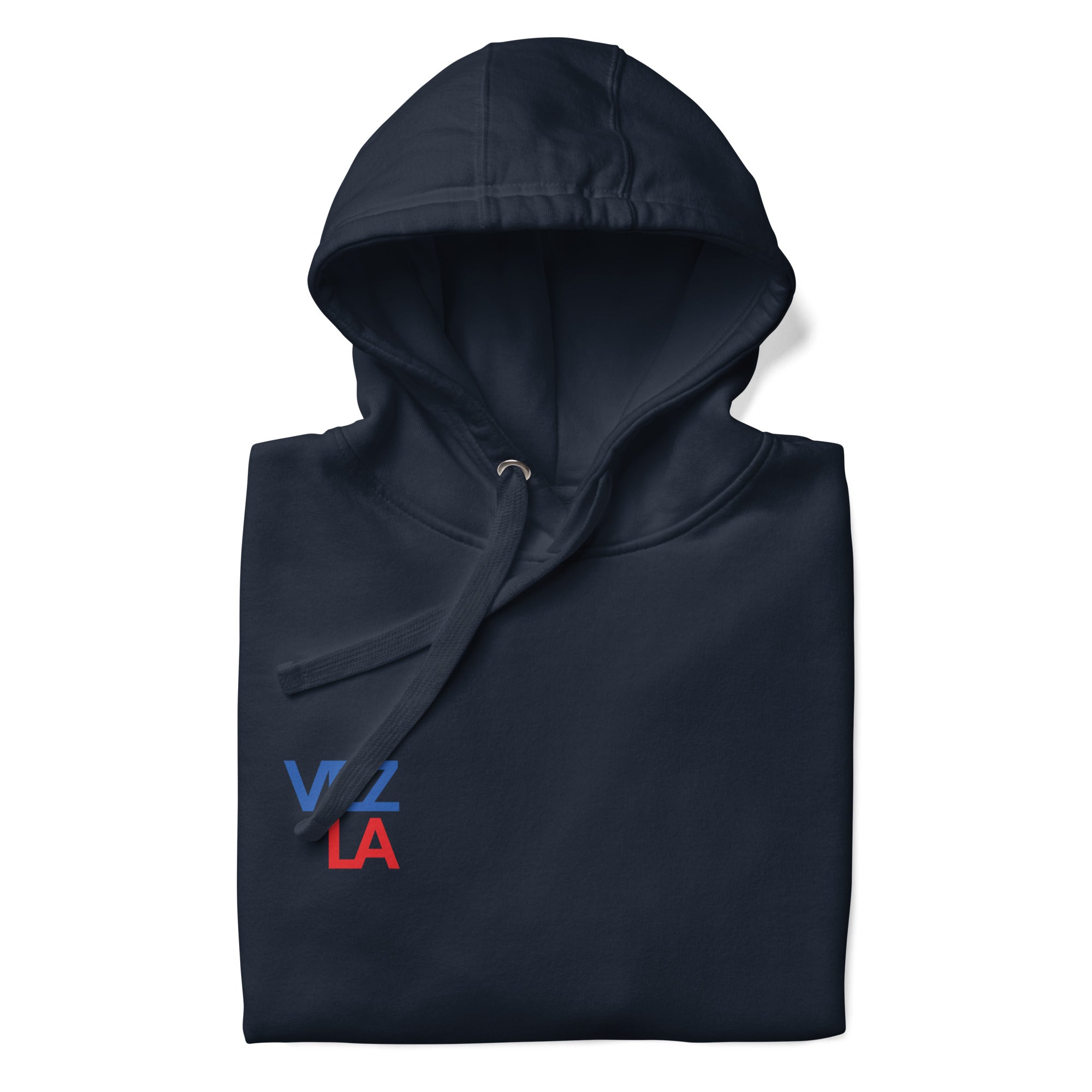 “Catch Them All” cartoon parody hoodie in navy blazer, folded detail — Venezuelan streetwear #color_navy_blazer