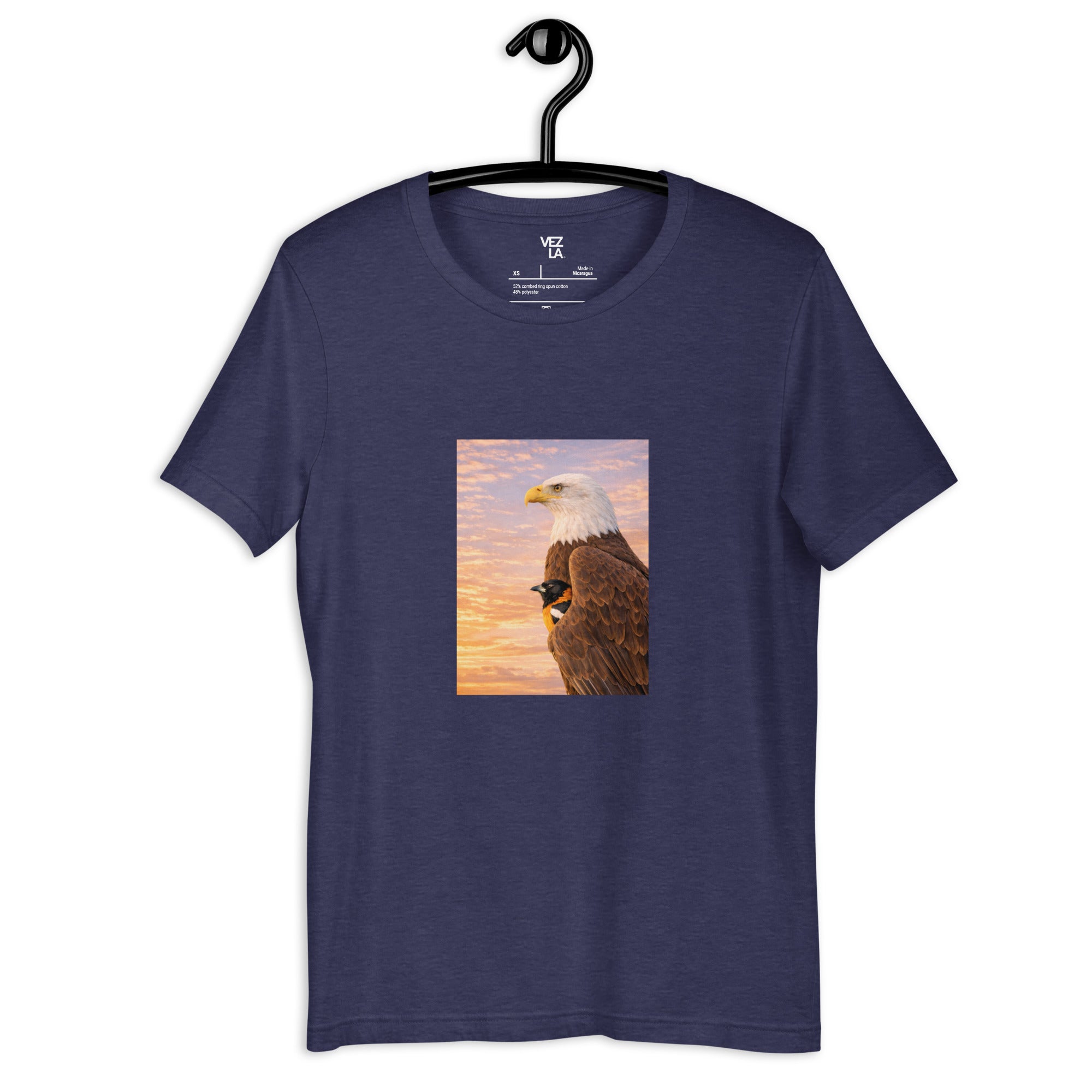 White eagle and turpial t-shirt in heather midnight navy, front view — Venezuelan t-shirt #color_heather_midnight_navy