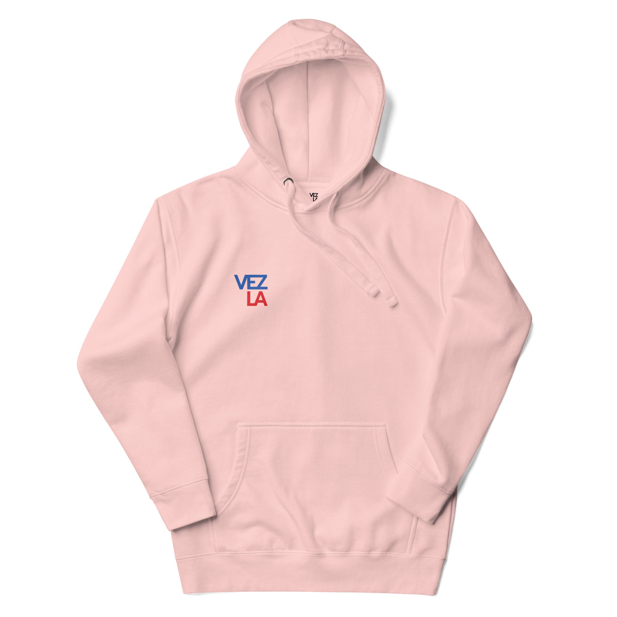 “Catch Them All” cartoon parody hoodie in light pink, front view — Venezuelan streetwear #color_light_pink