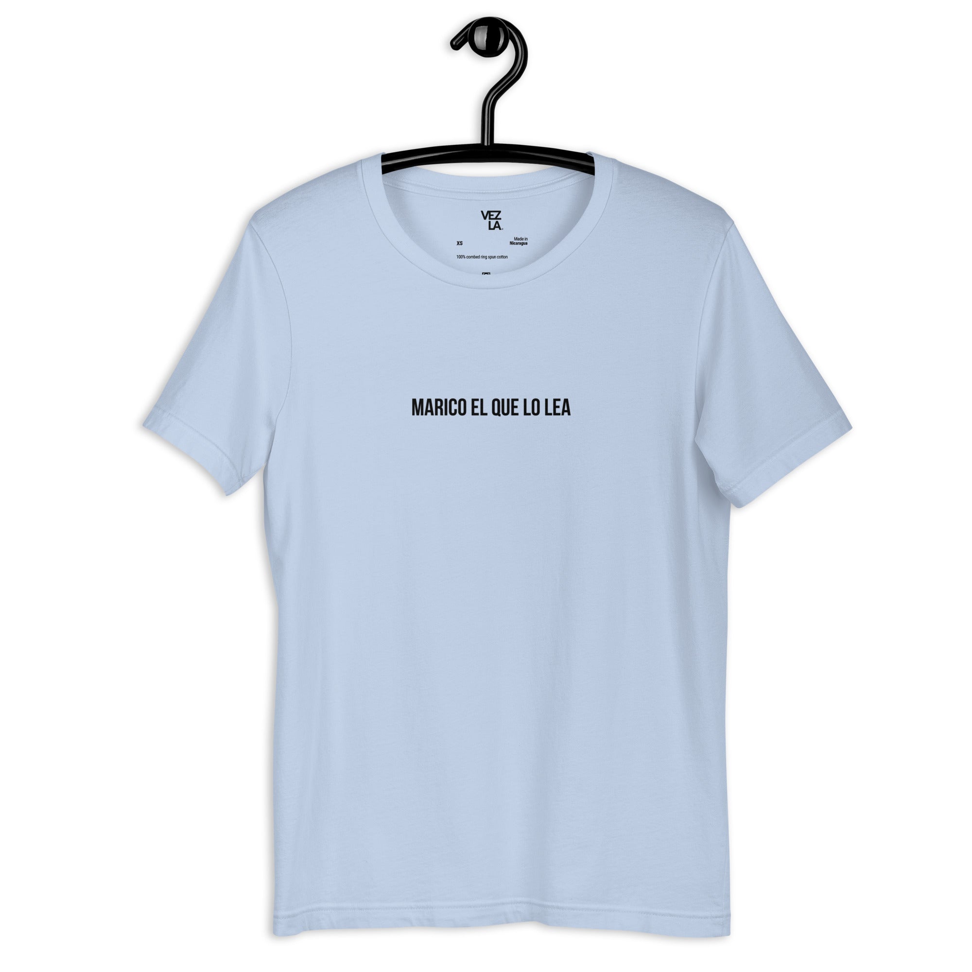 “Marico el que lo lea” t-shirt in baby blue, front view — Venezuelan t-shirt #color_baby_blue