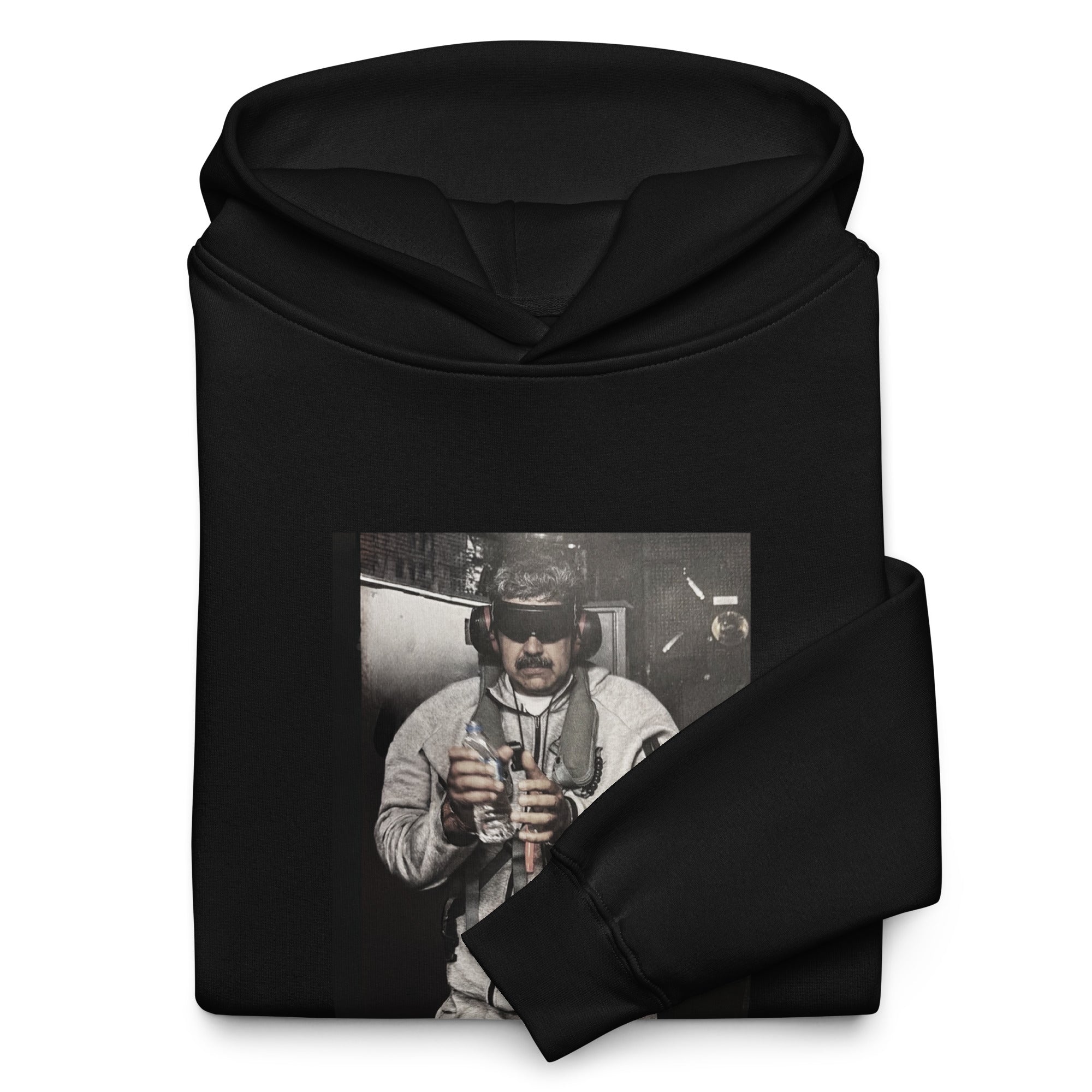 January 3rd 2026 oversized hoodie in black, folded detail — ropa venezolana #color_black